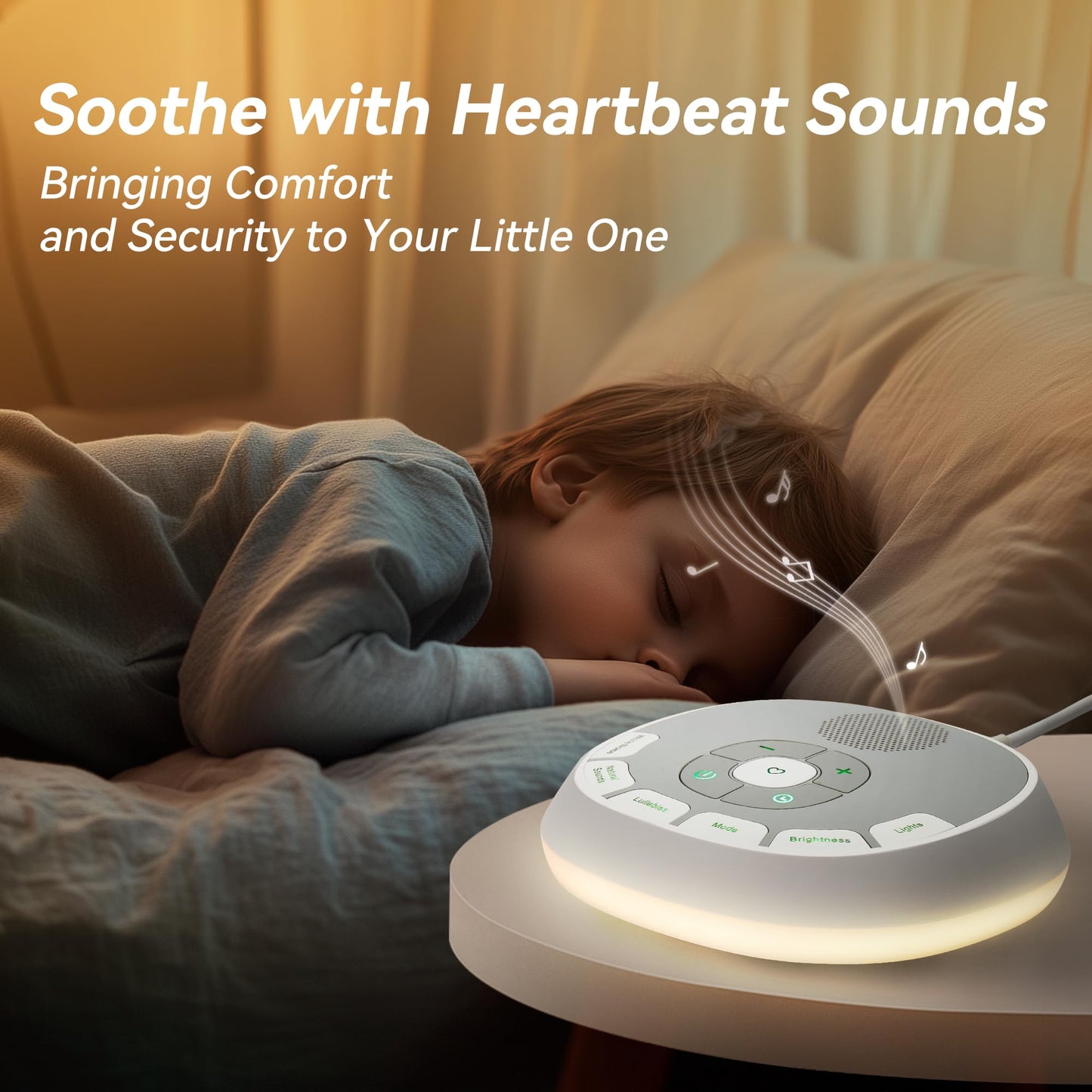 White Noise Sound Machine Baby | 20 Soothing Sounds and Night Light for Sleep and Relaxation | Heartbeat Sensor Mimics Mom’s Heartbeat for Newborns | Adjustable Volume and Auto-Off Timer (White)