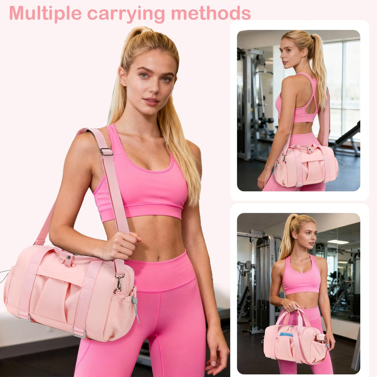 LEDAOU Small Gym Bag for Women, Mini Duffle Bag with Yoga Mat Holder Lightweight Carry On Sports Bag with Separate Shoe Pocket and Wet Pocket Duffel Bags Dance Yoga Workout Bag (Pink)