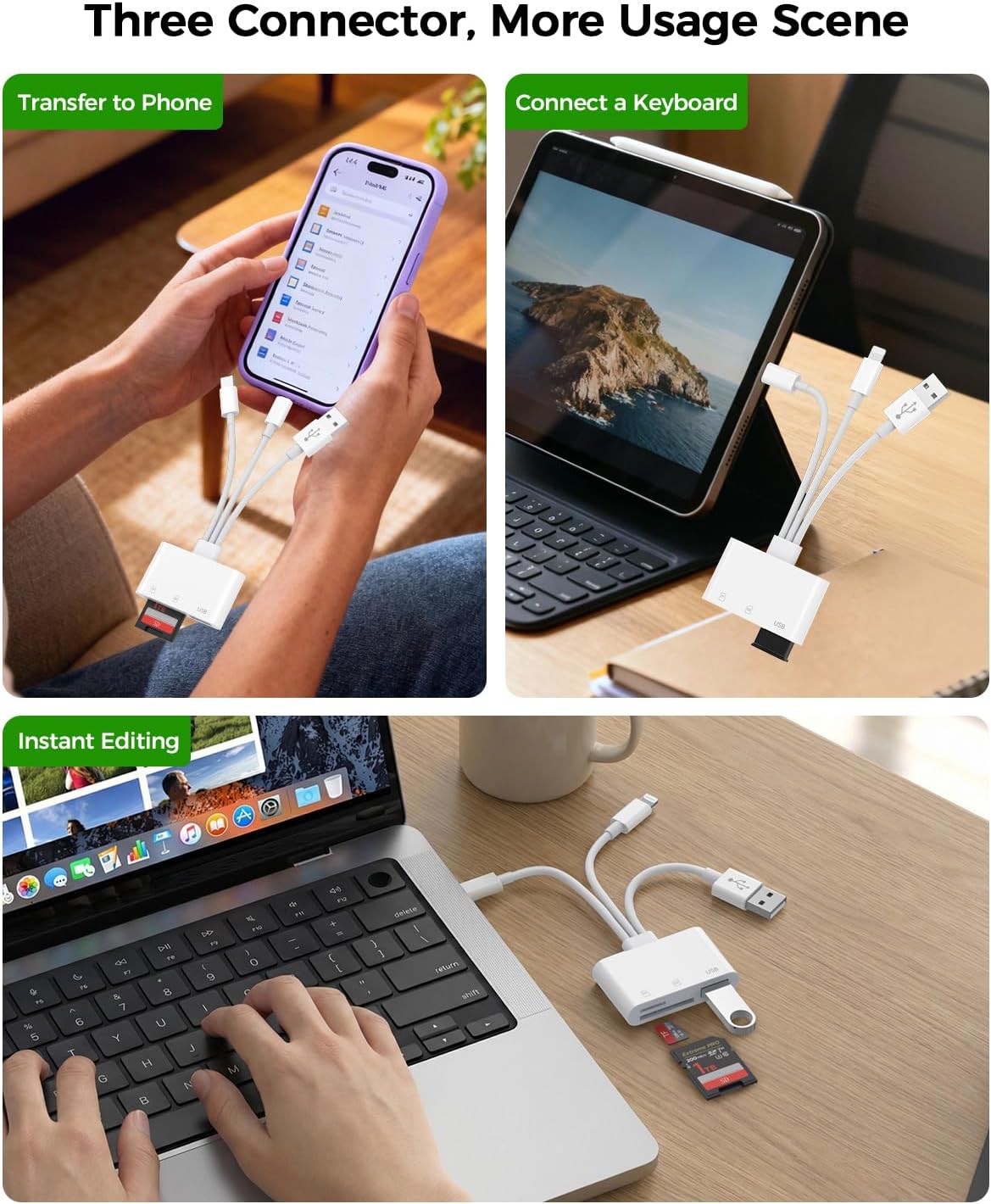 Ardaddyn 3-in-1 17 16 15 14 SD Card Reader for iPhone iPad, Memory Card Reader with USB Camera Adapter Plug and Play