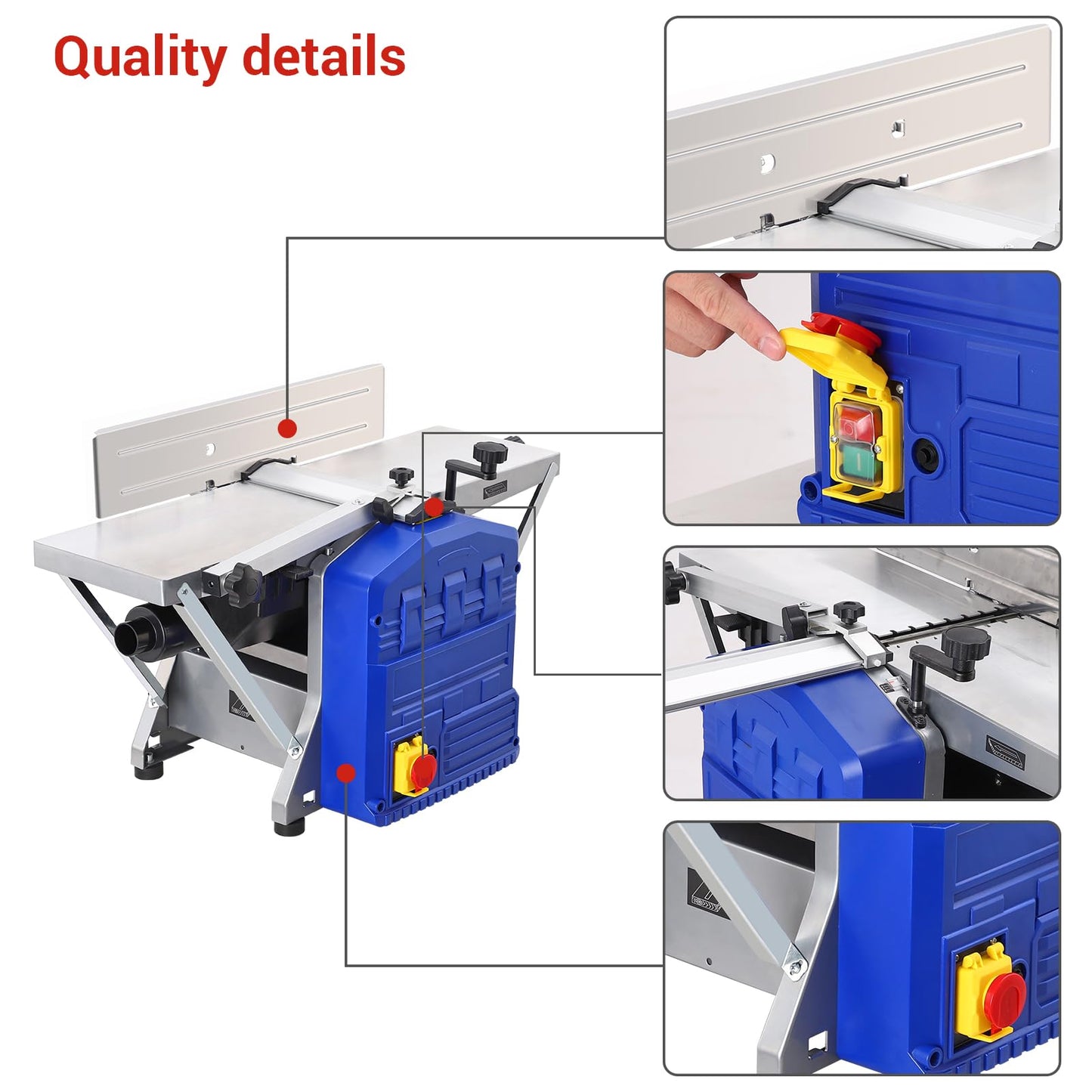 GarveeTech Powerful Benchtop Planer, 1250W Power, Low Noise & Low Dust Work, Thickness Planer Extended Infeeding Table, Ideal for Hard & Soft Wood
