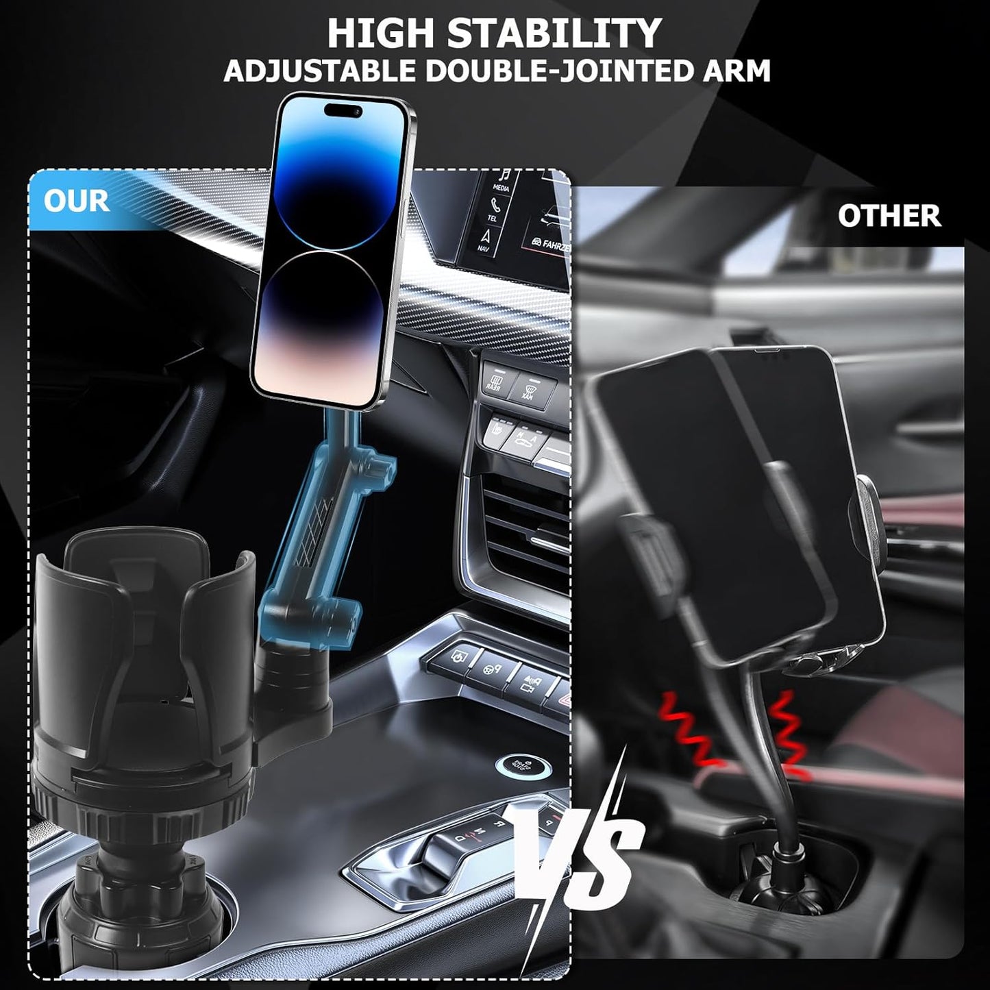 2.68-4.33" 360 N52 Frani Car Cup Holder Expander with Magnetic Phone Mount - Adjustable Insert Fits Holders, Adjustable