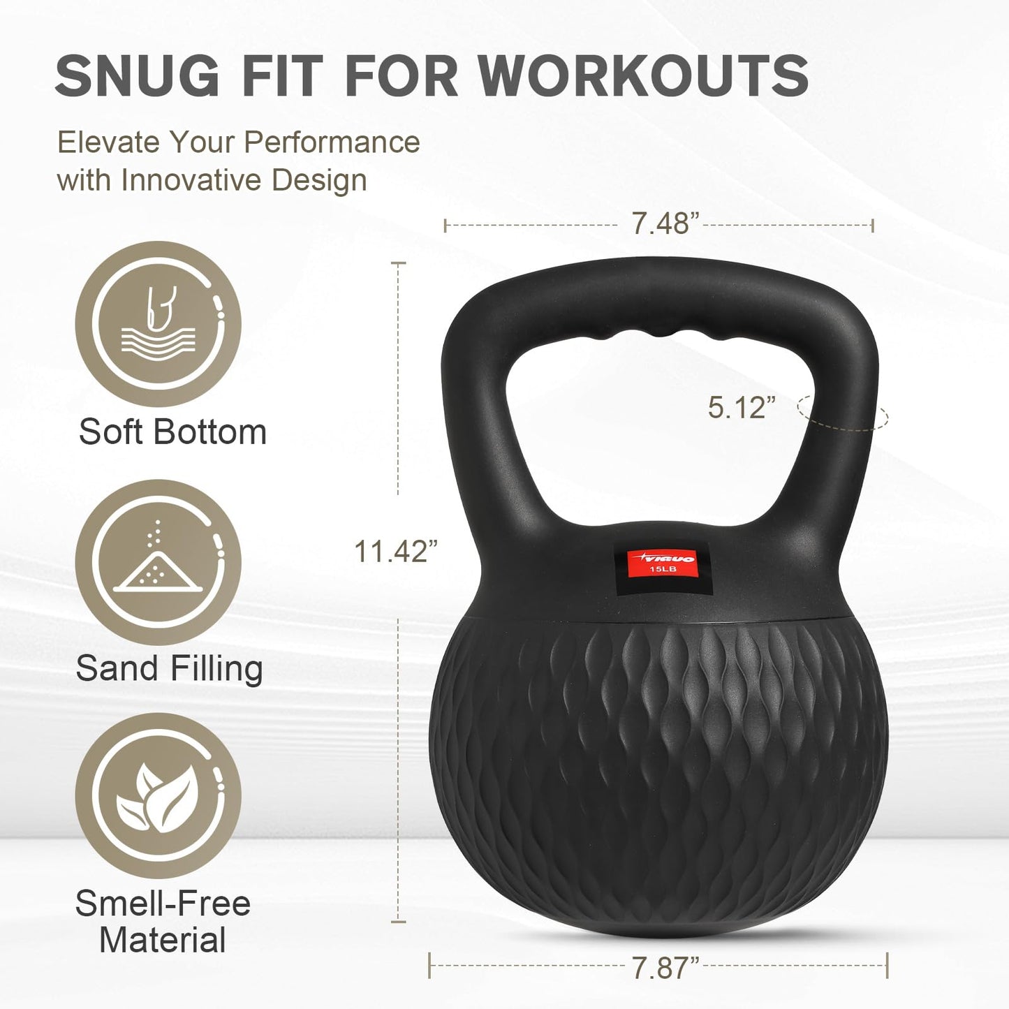 YIGUO Soft Kettlebell, 15lb Kettlebells Cushioned Impact-Resistant Base and Anti-Slip Grip, Strength Training Kettle Bell for Women and Men, Home Workout (Black)