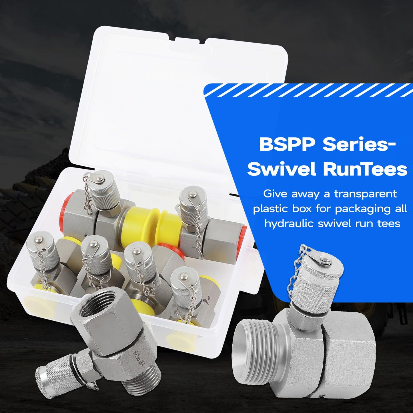 SINOCMP BSPP 6 Pack Hydraulic Swivel Run Tees Connector Tester Coupling Set for Excavator Construction Machinery Hydraulic System