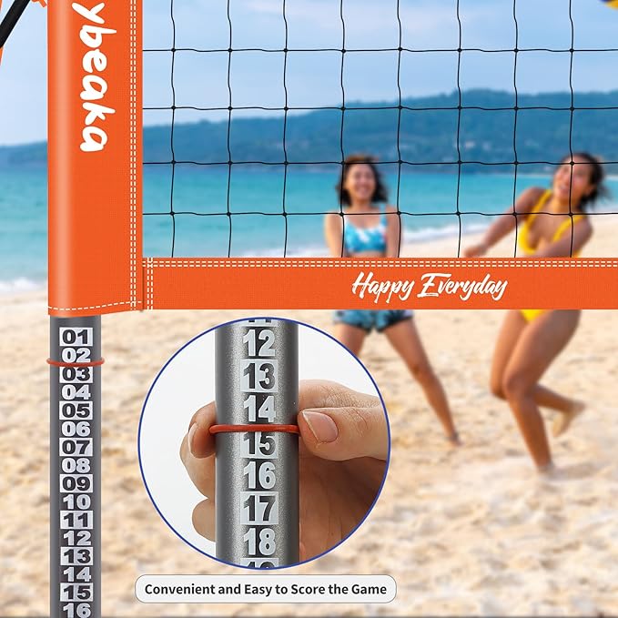 Outdoor Portable Volleyball Net Set for Backyard Beach with Adjustable Heavy Duty Poles, Durable Net, PU Volleyball & Pump, Carry Bag
