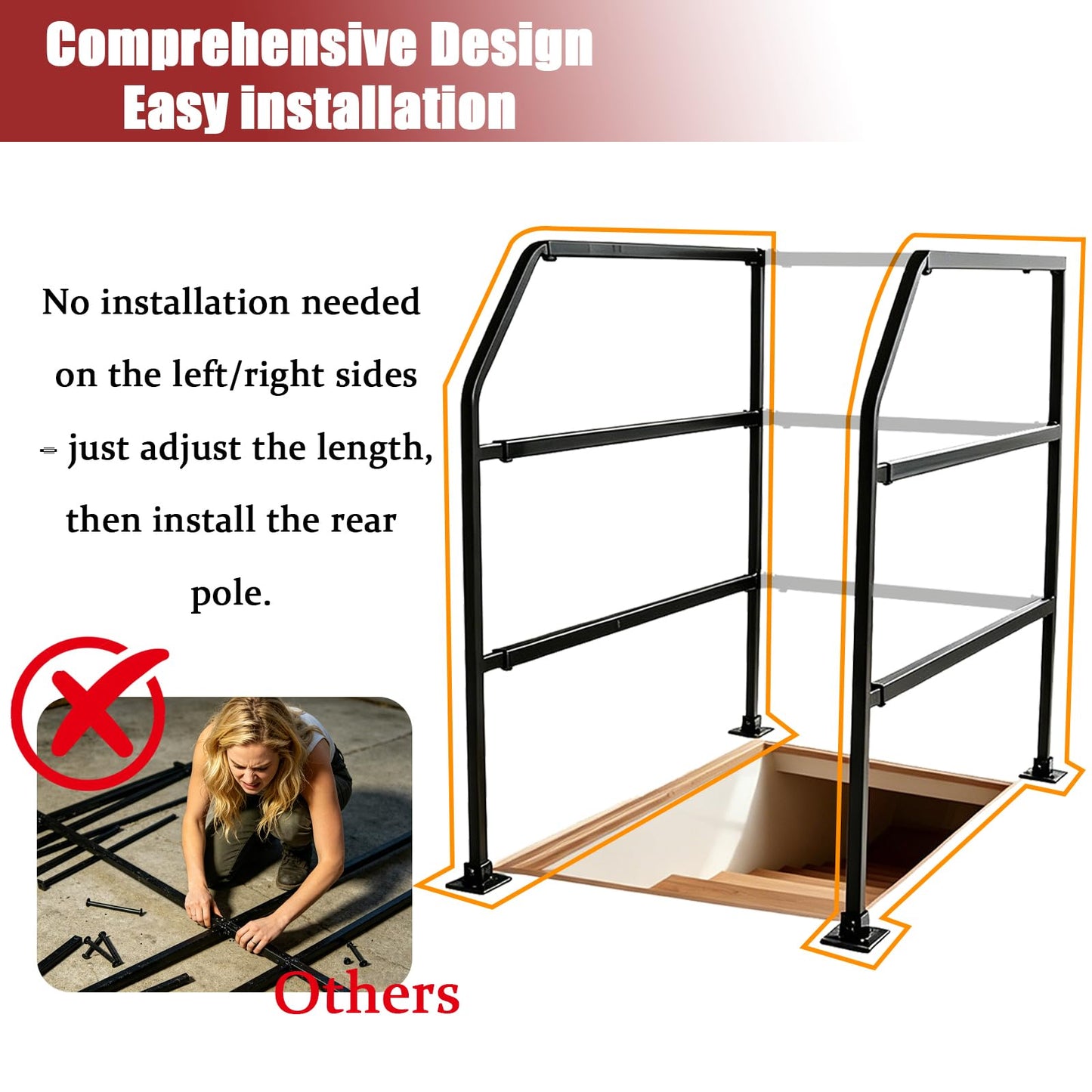 39"-51"Lift Attic Ladder Safety Railing,Attic Ladder Climbing Assistance Railing,Three-layer Adjustable Loft Handrail,3 Sided Carbon Steel Guardrail Ascend Descend at House/Garage/Storage Loft (White)