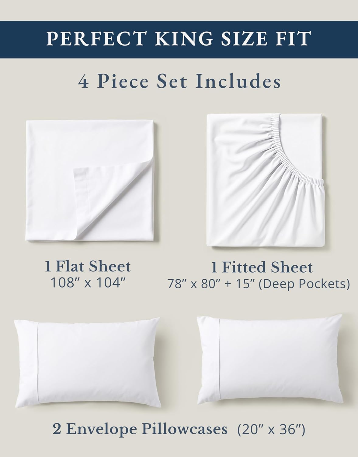 **LANE LINEN 100% Organic Cotton King Size Sheets Set - Soft, Breathable & Eco-Friendly White Bedding**