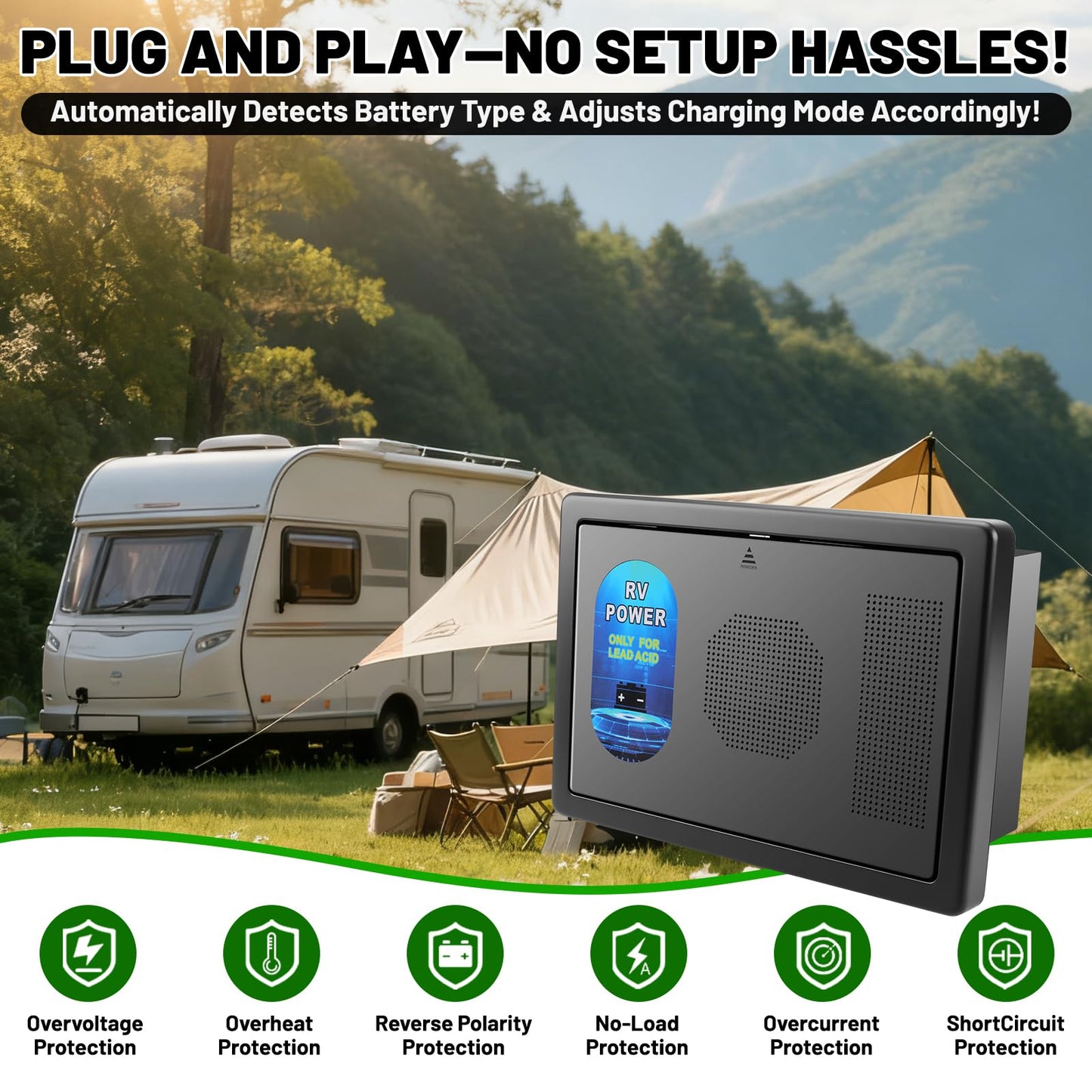 WF-8735-AD RV Power Converter Charger, 30 Amp Power Center Support Auto Detect, 30/35 Amp DC Output, 3 Level Charging,WF-8735-AD Battery Charger Suitable for RV,Camper,Caravans,Travel Trailer