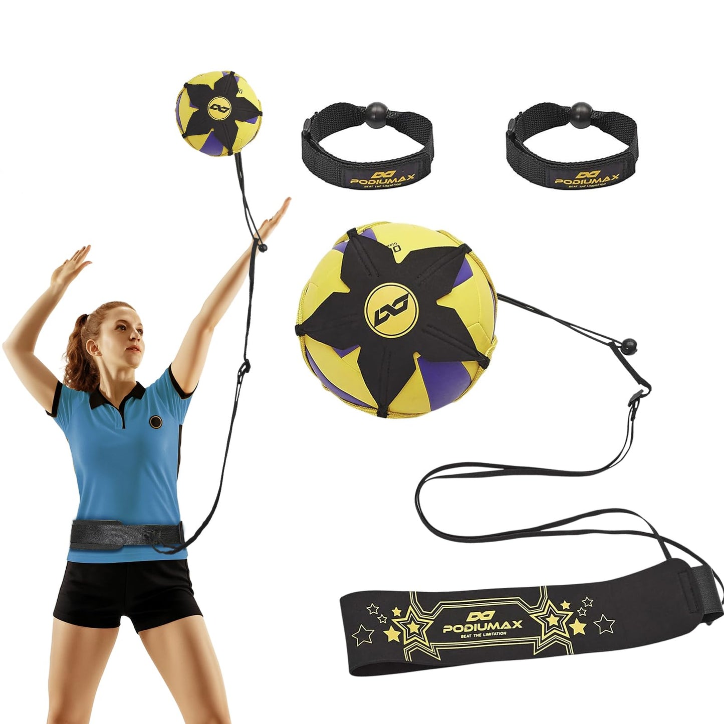 PodiuMax Solo Volleyball Training Equipment Aid, Improve Serving, Setting & Spiking Skills, for Beginners and Pro