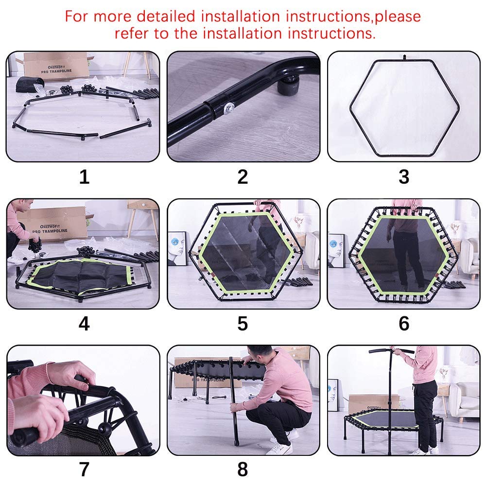 ONETWOFIT 42"/45" Rebounder Trampoline for Adults, Silent Mini Trampoline Indoor Exercise Fitness Trampoline Bungee Rebounder Workout Max Load 330lbs