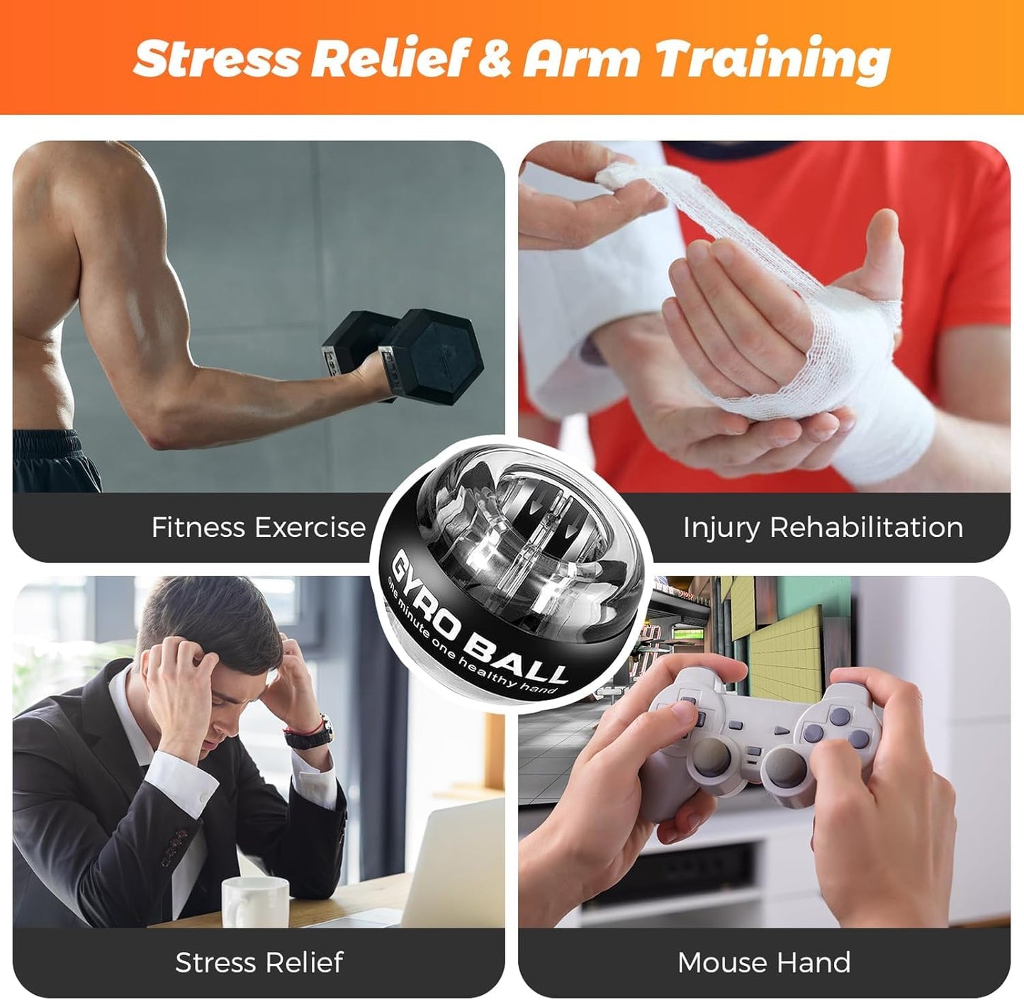 NUOLUXEON Wrist Trainer Ball Auto-Start Gyroscopic Forearm Exerciser Gyro Ball for Strengthen Arms, Fingers, Grip and Muscles