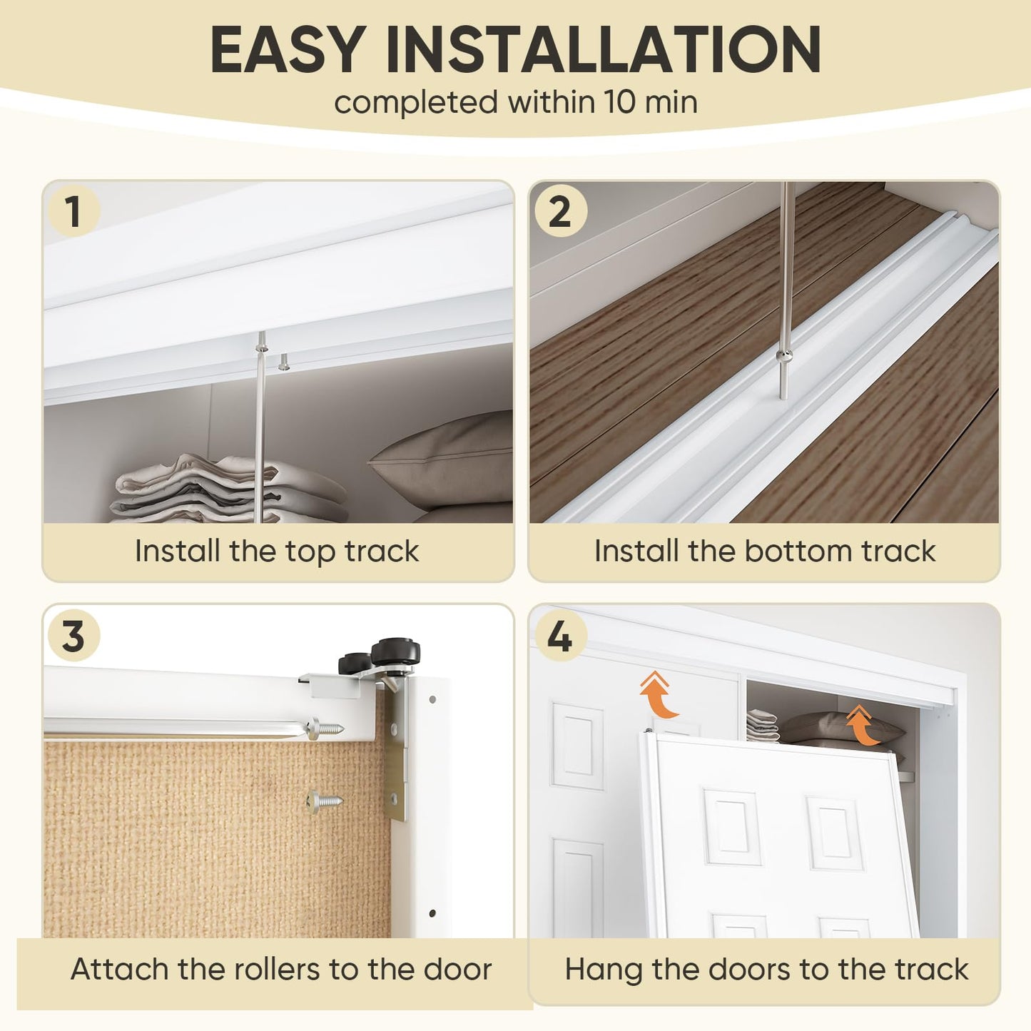 JUBEST Sliding Closet Door 72"(Double 37") x80", 6-Panel Steel Frame Bypass Primed Door with Top & Bottom Track Kits, Preassembled Hardboard Panels with Paintable Surface, Durable & Sturdy