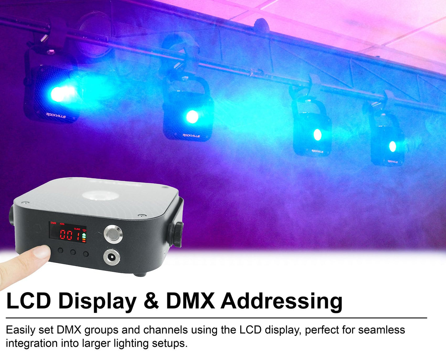 Rockville8 Pack MINI RF1 V3 Charge Package Black LED Par Wash Up Lights with Charging Case, RGBWA+UV, App, Wireless DMX, Rechargeable, Perfect for DJ/Events