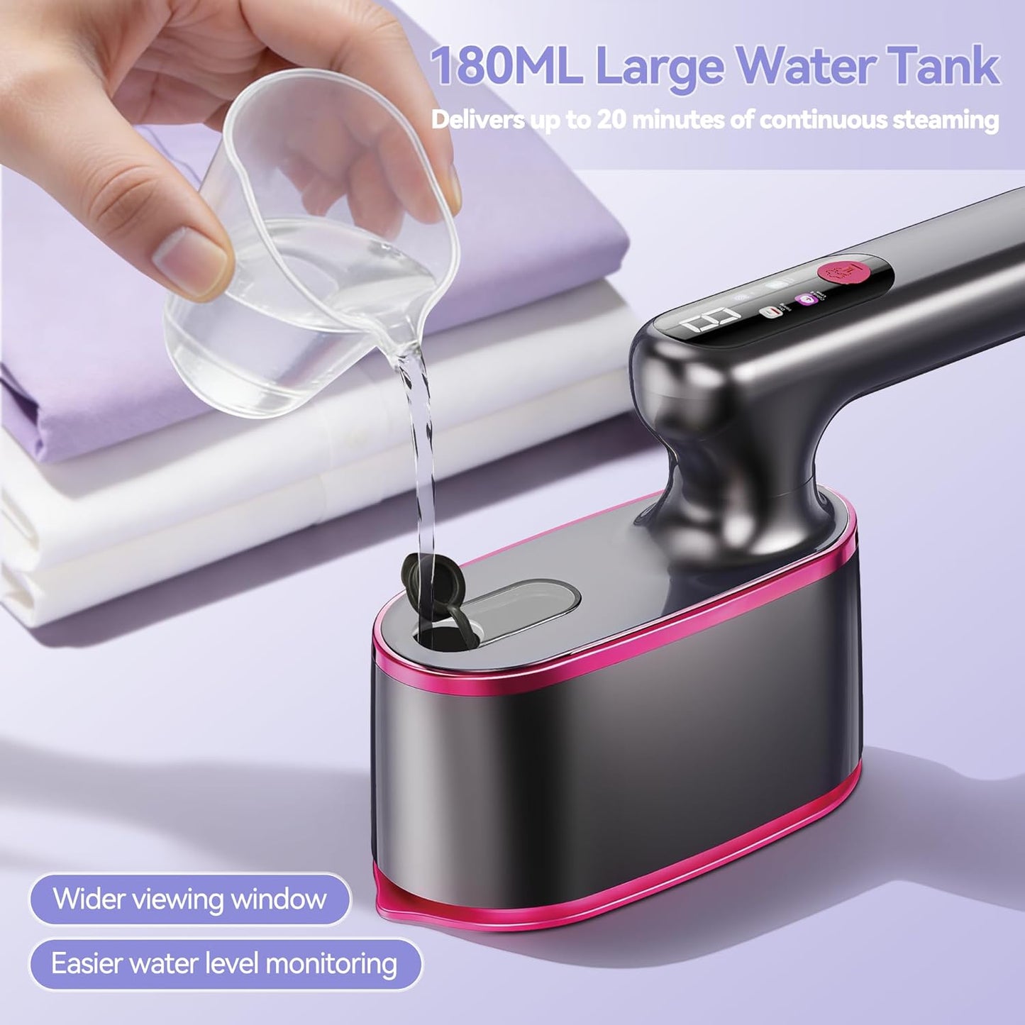Skiennix Portable Handheld Travel Steamer - 2-in-1 Iron & Steamer with LCD Display, 1200W Fast Heat-Up, 180ml Tank for 20 Min Wrinkle Removal