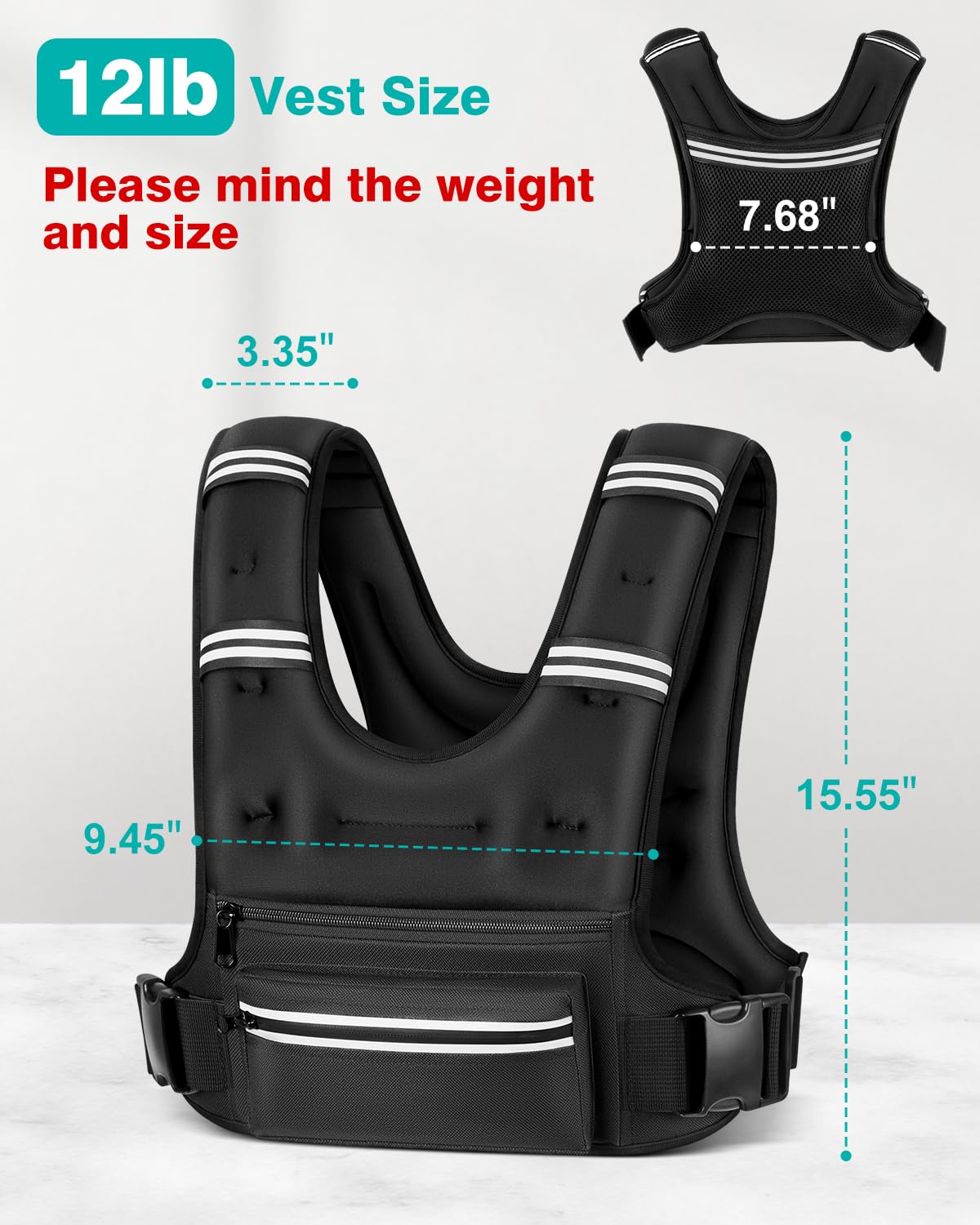 Mieakvool Weighted Vests for Women Men, 8 12 16 20 lb Weighted Vest with Storage Pockets, Rucking Vest with Reflective Stripe, Adjustable Straps Weight Vest for Running, Walking, Workout, Training