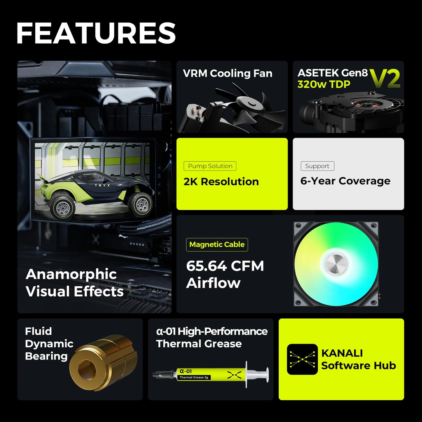 TRYX Panorama 360 ARGB 360mm AIO 6.67'' AMOLED Curved Screen 3D Anamorphic Effect Display Customizable AIO Cooler 360mm Asetek 8th Gen V2 320w TDP Pogo-Pin ARGB Fan Intel LGA 1851/1700 AMD AM5/AM4
