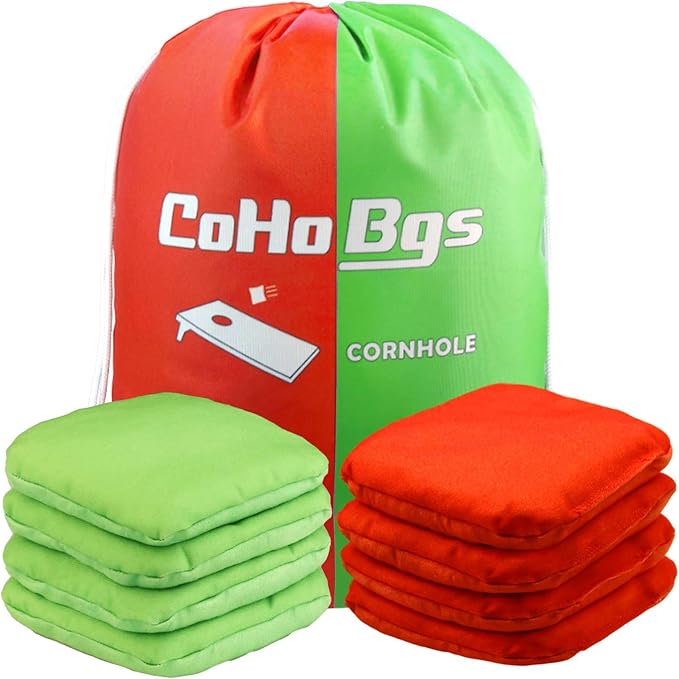 CoHoBgs Corn Hole Bags Set 8, Professional Cornhole Bags Dual-Sided Slick & Stick Resin Filled Suede and Duck Canvas Bean Bag for Cornhole Game Includes Carry Case