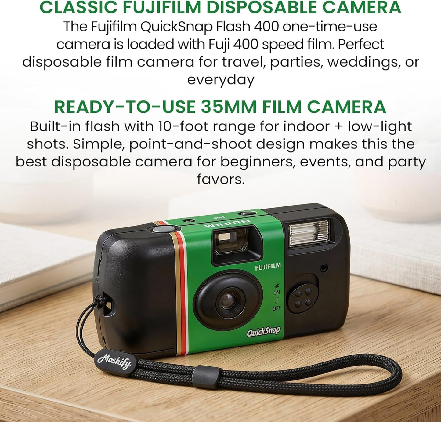 Fujifilm 400 (1 Pack QuickSnap Flash One-Time-Use Camera with Cap Keeper and Pixibytes Microfiber Cleaning Cloth...