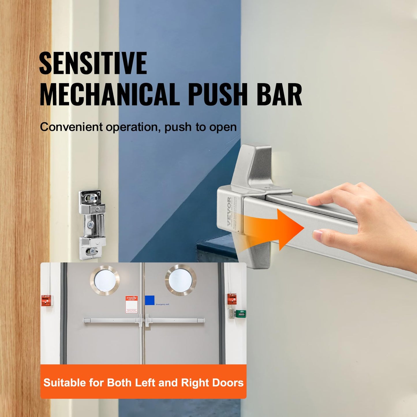 VEVOR Door Push Bar Panic Exit Device, 28” Stainless Steel Commercial Emergency Exit Door Push Bar with Exterior Lever and 3 Keys, Emergency Exit Door Hardware for 28"-41" Metal Wood Door