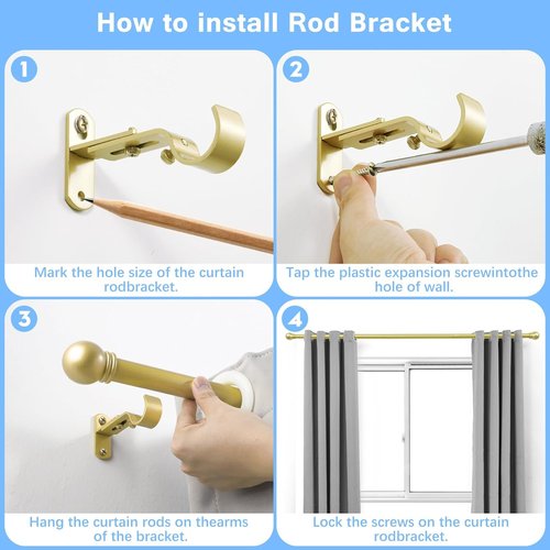 Max Adjustable Curtain Rods by [Brand Name] - 16 to 48 Inches | Warm Gold Finish, 6/8" Diameter, Pack of 1