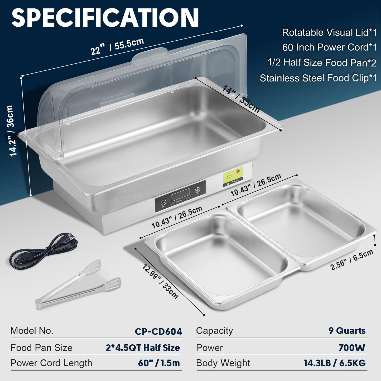 THXSUN Electric Chafing Dish, 2 x 4.5QT Dual Pan Electric Chafing Dish Buffet Set with Temperature Control Display, Roll Top Electric Buffet Servers and Warmers for Catering