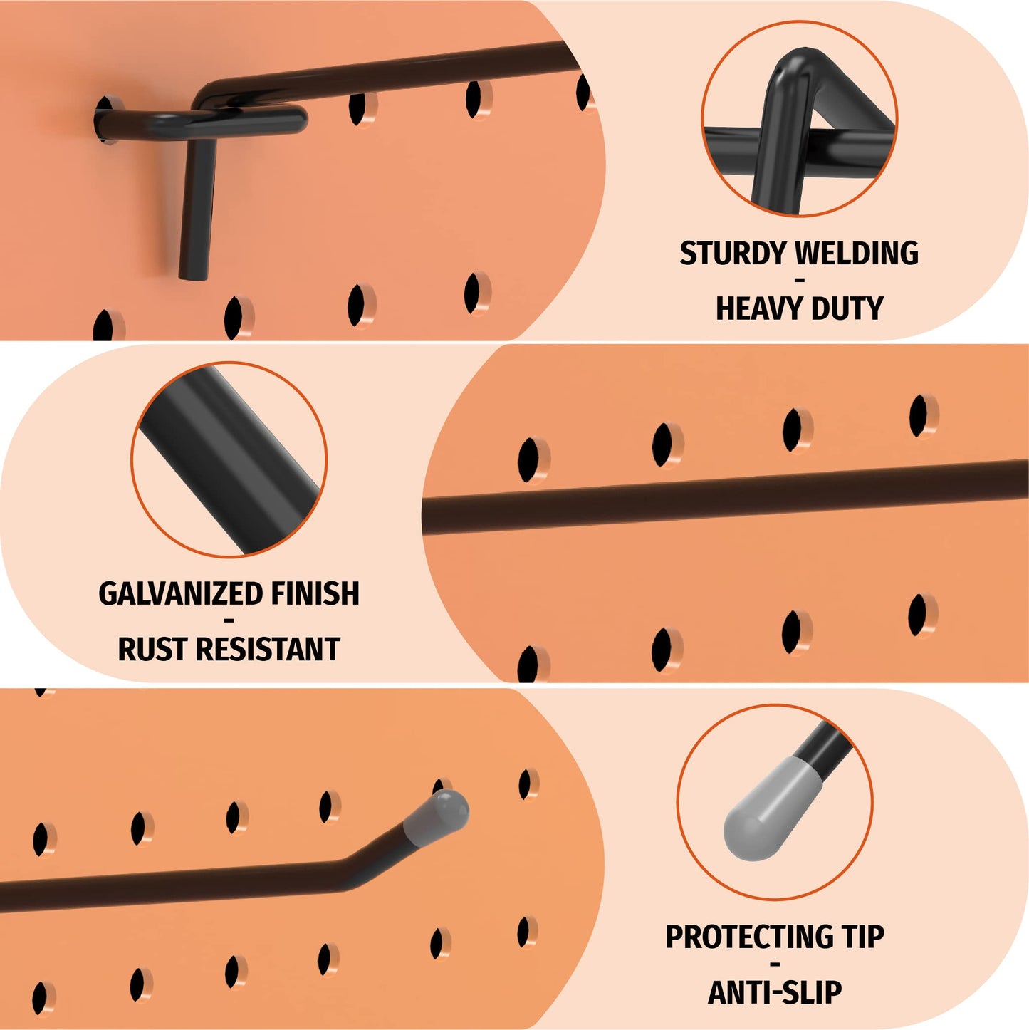 HUHOLE 25 Pack Black Pegboard Hooks 12 Inch – Heavy Duty Metal L-Hooks for 1/4" Peg Board – Garage Tool Organizer, Retail Display & Craft Storage Hangers (30lbs Capacity)