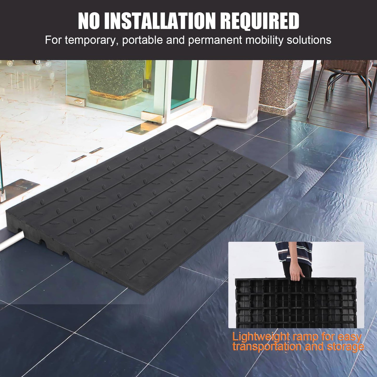 Towallmark Rubber Threshold Ramp, 3'' Rise Portable Wheelchair Ramp for Home Steps, 2500LBS Capacity Curb Ramp Handicap Ramps for Wheelchairs Driveway Mobility Scooters with 3 Channels Cord Cover