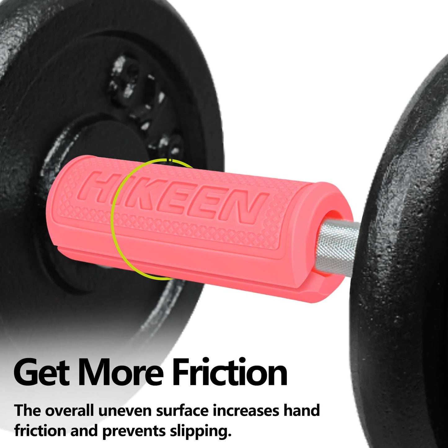 Hikeen Thick Bar Dumbbell Grips, Non Slip Hard Rubber Barbell Grips for Weight Lifting, Muscle Building - 1.77" Outer Diameter