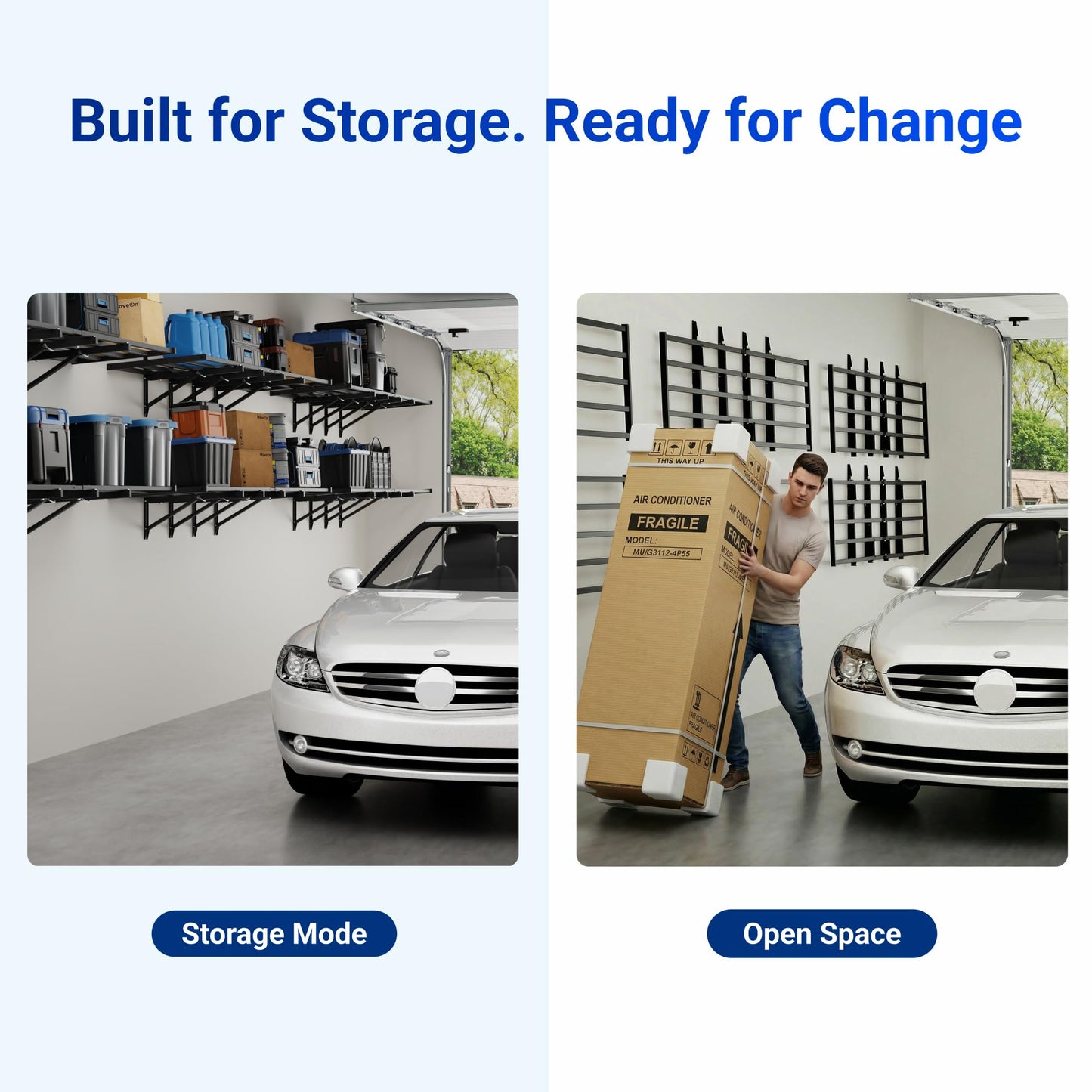 FLEXIMOUNTS Fold-Down 2x6ft Garage Wall Shelving, 2-Pack Heavy Duty Folding Garage Shelving Wall Mounted, 1800 lbs Capacity, Storage for Power Tools, Garden Supplies & Seasonal Storage, Lite Series