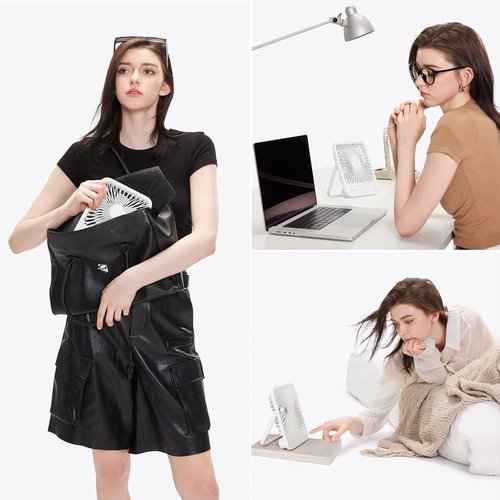 JISULIFE Rechargeable Desk Fan - Foldable Portable Personal Fan with 4 Speed Settings | 4500mAh Battery - White