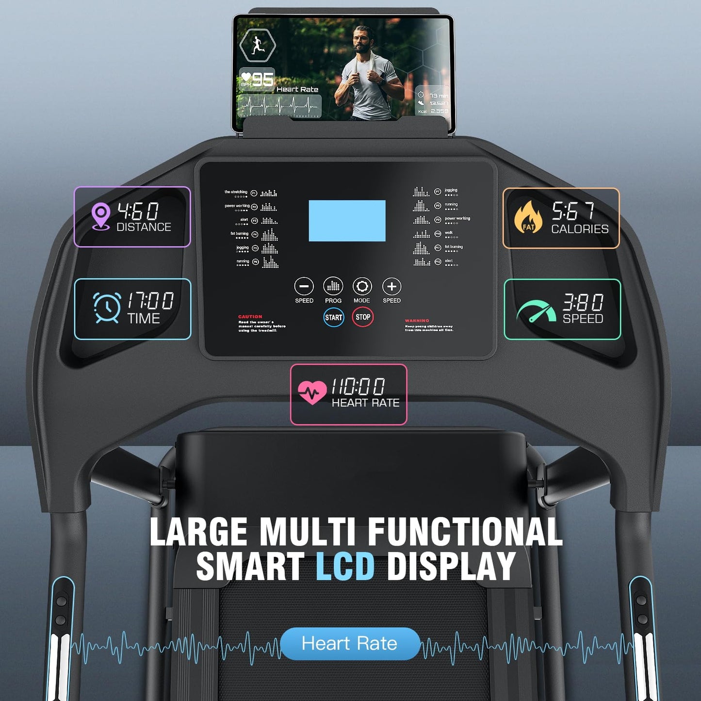 Treadmill with Incline, FUNMILY 3.5HP Heavy Duty Folding Treadmill for Home, 350 lb Capacity Walking Running Machine with Smart Fitness Tracking, 12 Preset Programs, LCD Display, 2 Control Methods