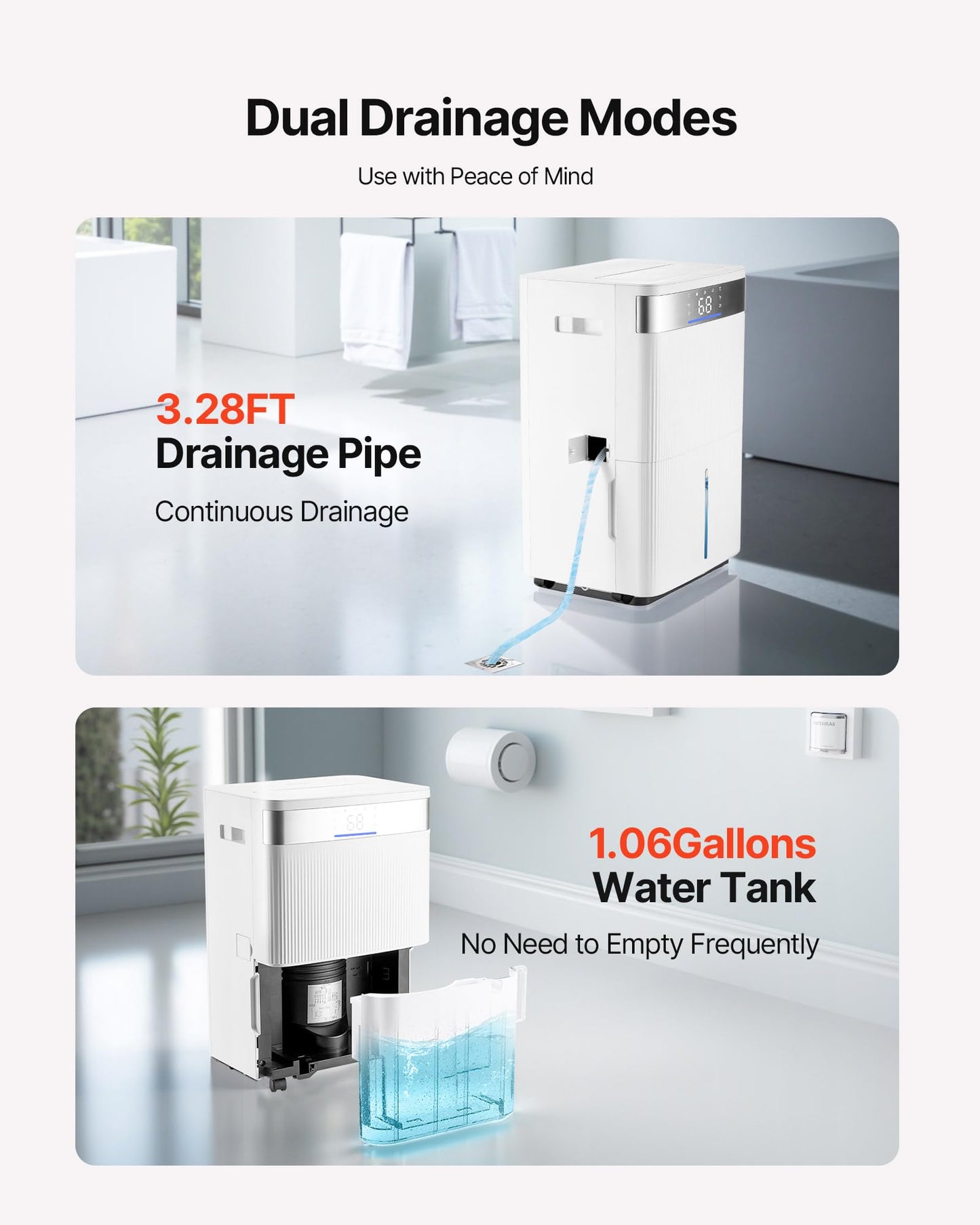 VEVOR 80 Pints Dehumidifier for Home & Basement, 4500 Sq.Ft Large Coverage, Drain Hose for Commercial & Industrial Use, Smart Humidity Control, Low Noise for Warehouses, Bathroom, Bedrooms & Storage