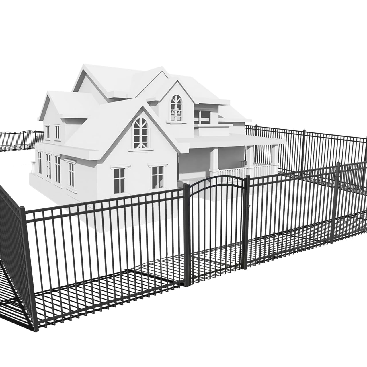 Fencer Wire 76FT Heavy Duty Flat Top Fence Barrier Kit, Anti-Rust Metal Steel Fence with 6FT Height X 8FT Width Panels, with Arched Gate, Posts, Connectors, Outdoor Fencing for Yard