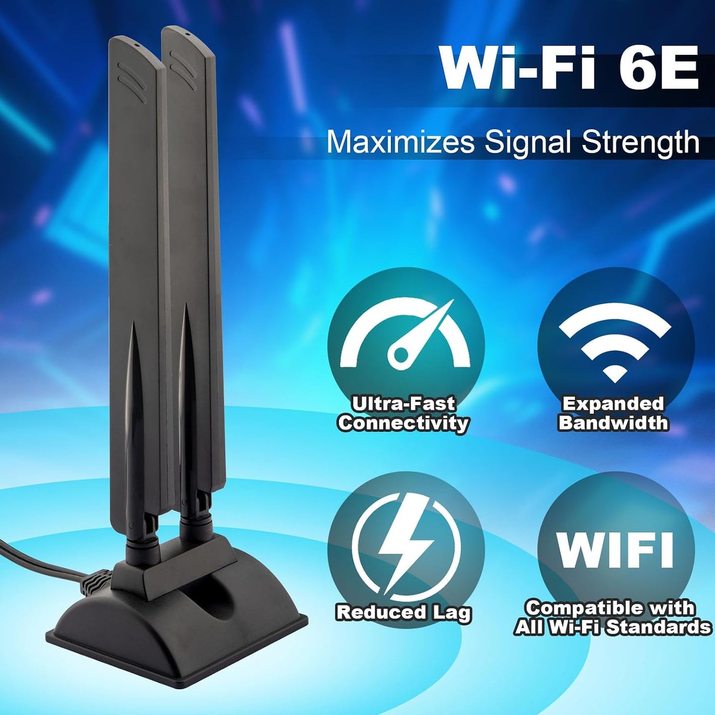 Kaunosta 6E 6GHz 5GHz 2.4GHz WiFi Antenna Tri-Band RP-SMA WiFi Antenna Magnet Mount Base for PC Desktop Computer