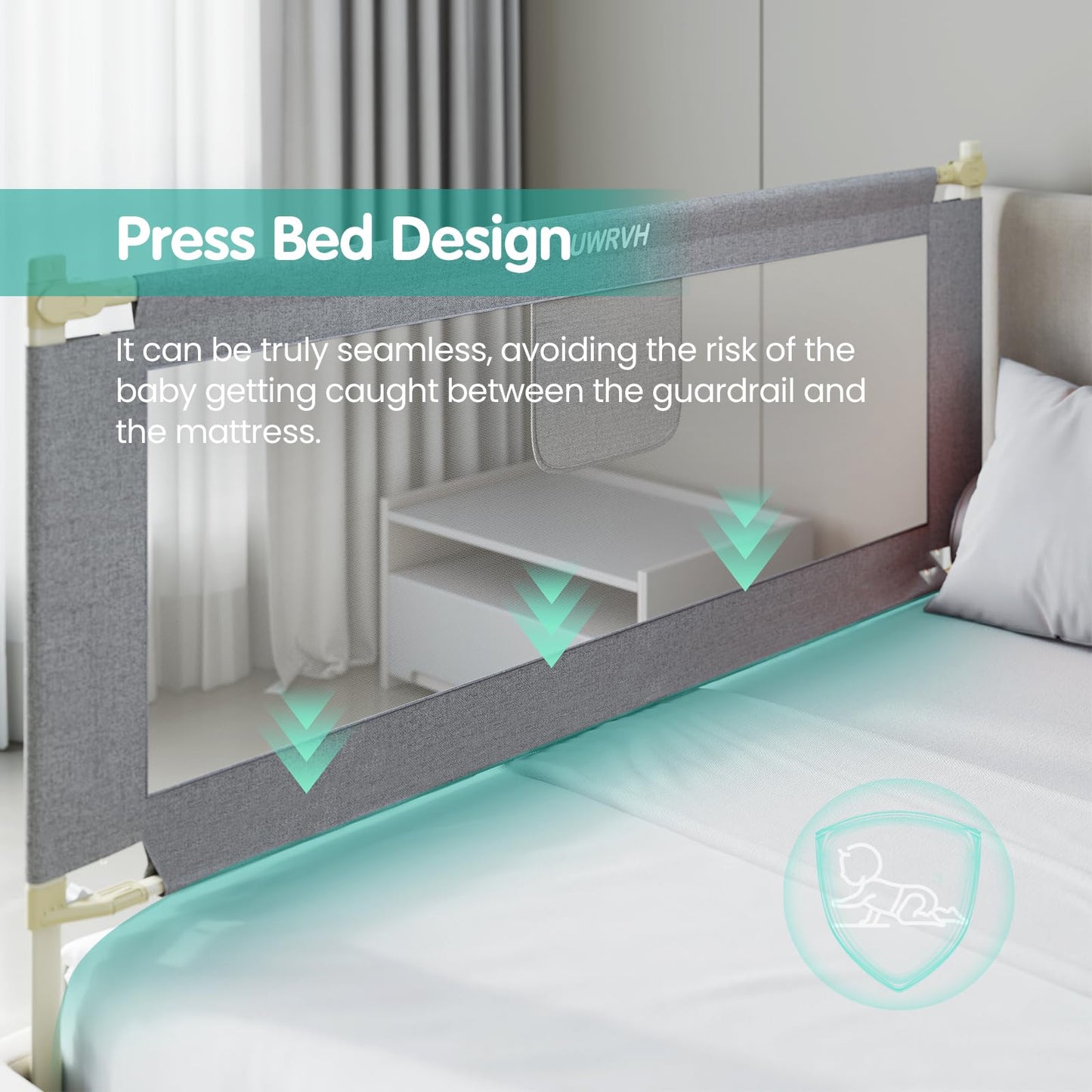 UWRVH Bed Rails for Toddlers，Toddler Bed Rails，Bed Rail for Baby - Adjustable Height Bed Guard with Child Safety Lock, Universal Fit for King/Full/Twin Beds (Grey, 1 Side 74.8Inch)