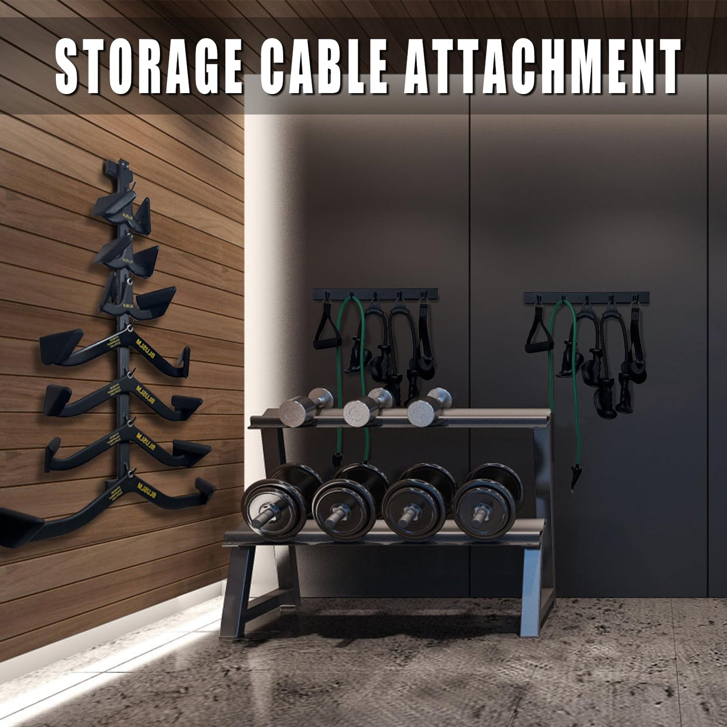 BLUSLM Wall Mounted Lat Pull Down Bar Organizer with Hooks, Home Gym Storage Rack for Lat Pulldown Attachments, Cable Attachments Rack for Gym Accessories (Cable Attachment Rack2)