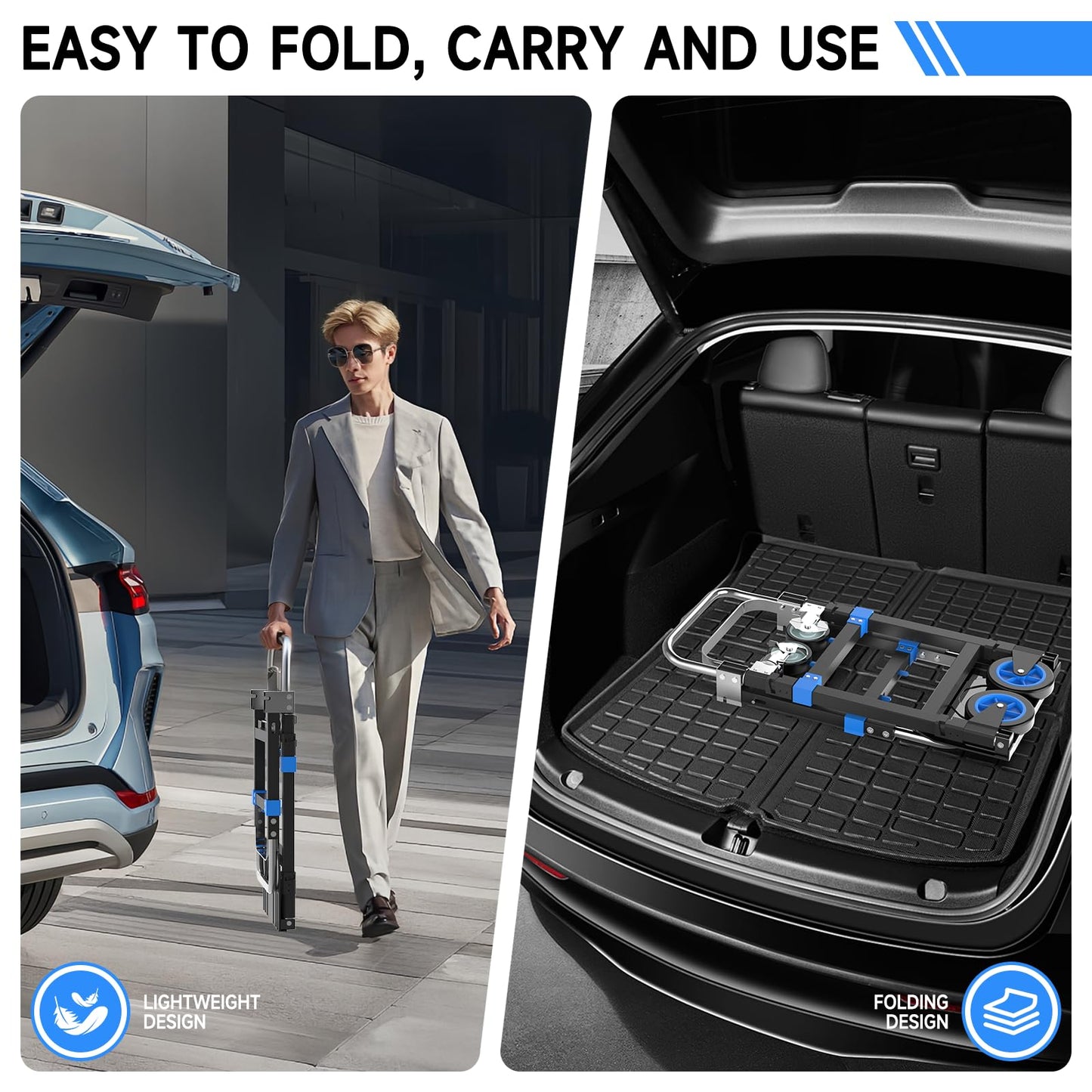 2026 New 3-in-1 Folding Hand Truck & Dolly Cart, 600LB Capacity, Converts to 2-Wheel Upright Dolly with Extendable Handle & Front Brake Wheel - Ideal for Household Moving, Relocation & Transport