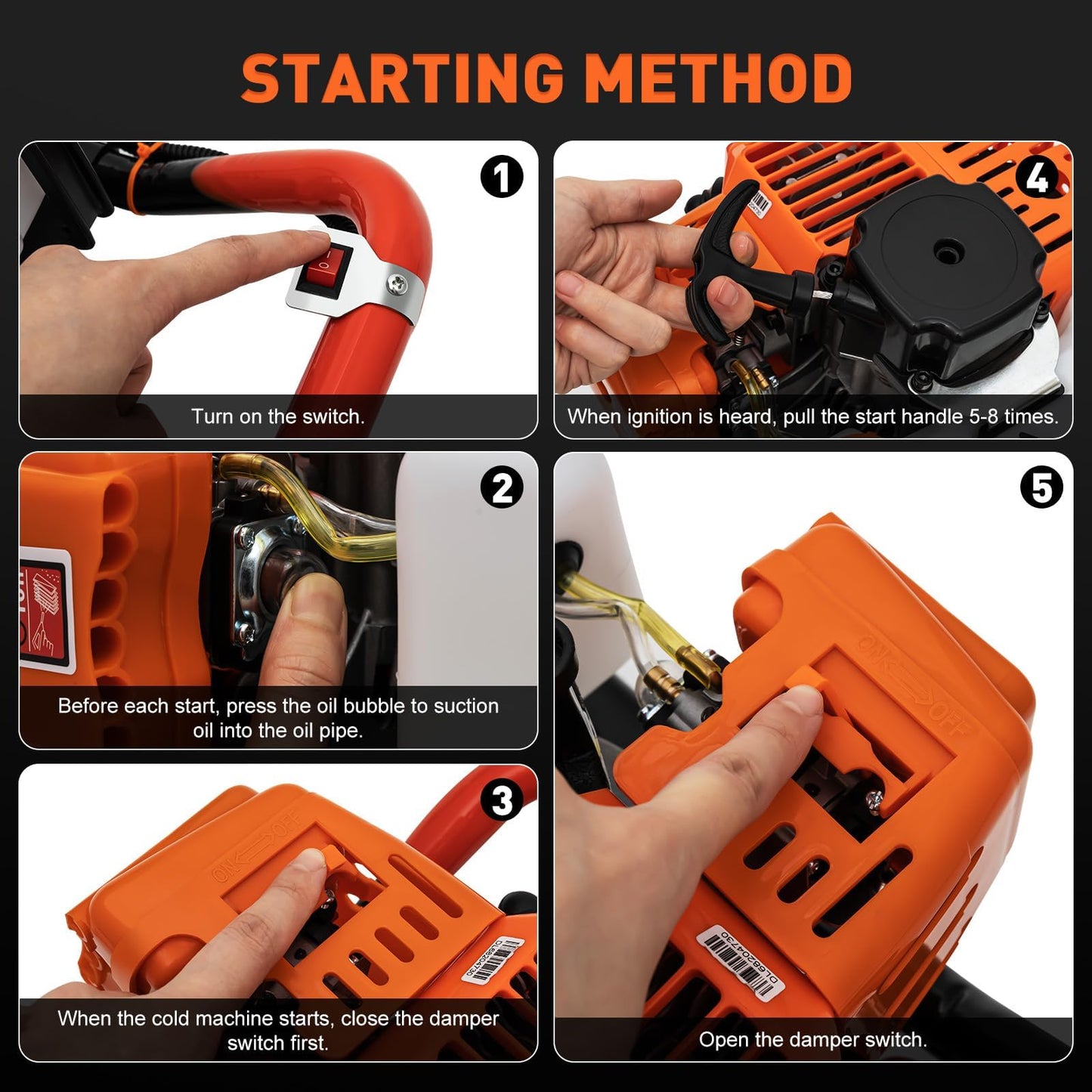 52CC Post Hole Digger Gas Powered, 1.98HP 2 Stroke Auger Post Hole Digger with 3 Drill Bits (4"/6"/8") + 1 Extension Rod for Planting - Ideal for Farm & Garden - Orange-[Arrives in Two Boxes]