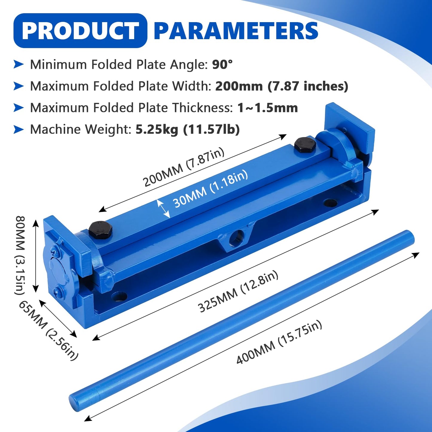 MXBAOHENG 7.87'' Steel Bending Brake, 0-90 Degrees Manual Sheet Metal Bender, Mini Brake Bender, Metal Bending Tool for Thin Iron, Stainless Steel, Aluminum, Copper Plates (200mm)