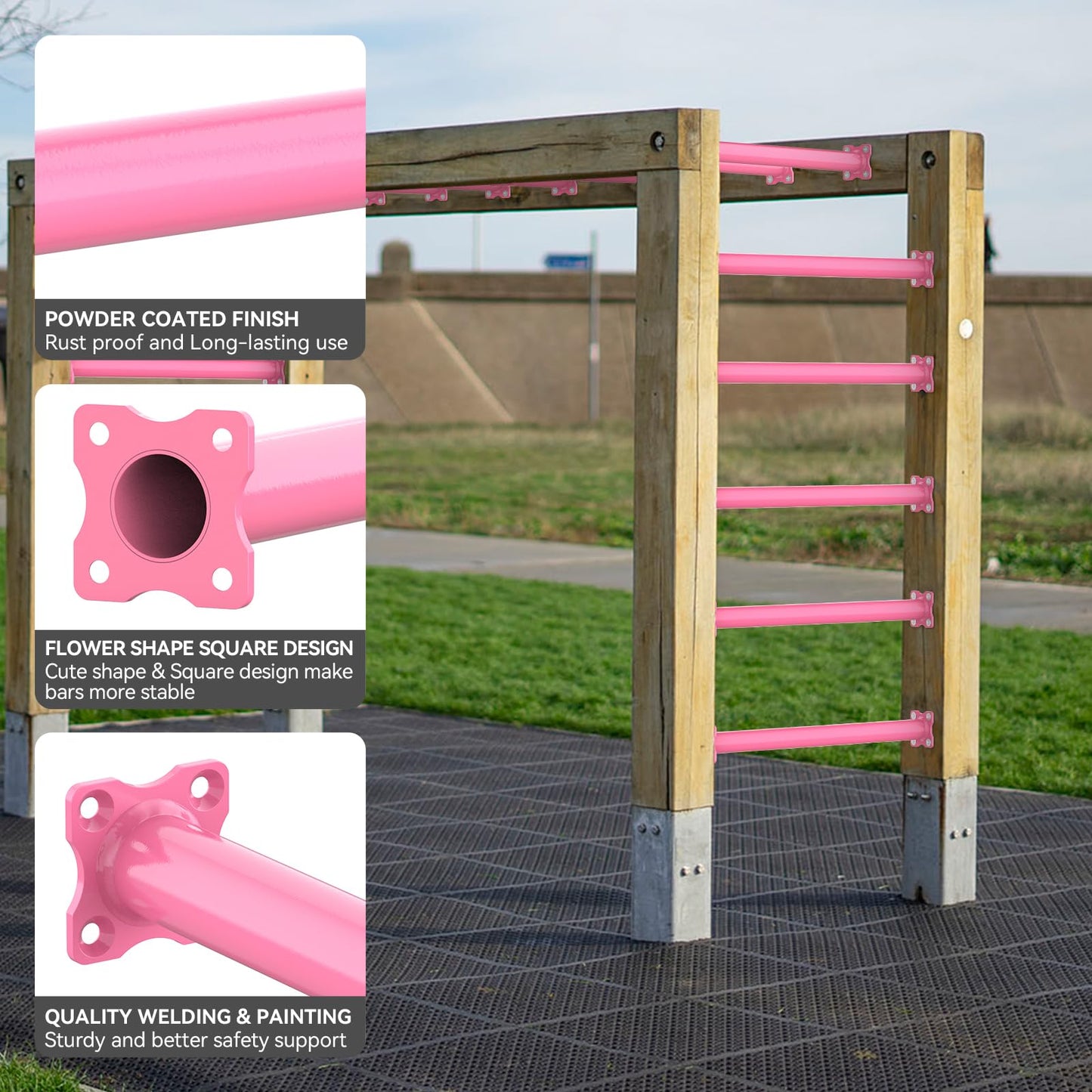 SUNSHINE FARMRE 16.5 Inch Monkey Bars Kit Playground Monkey Bar Ladder Rungs for Backyard Indoor Outdoor Metal Monkey Bars Swing Set Playset Accessories (Pink, 12 Pcs)