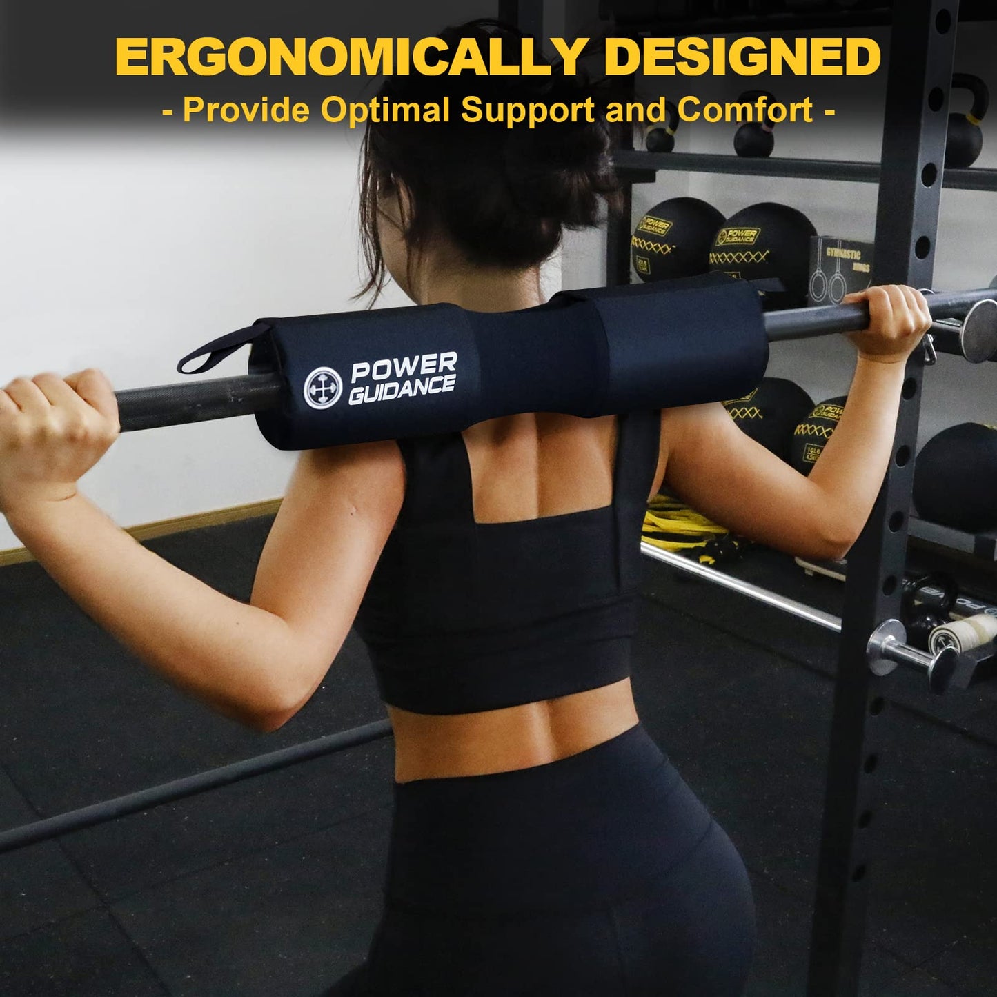 POWER GUIDANCE Barbell Squat Pad - Neck & Shoulder Protective Pad Anti-Skid Points for Squats, Lunges, Hip Thrusts, Weightlifting - Fit Standard and Olympic Bars, Black