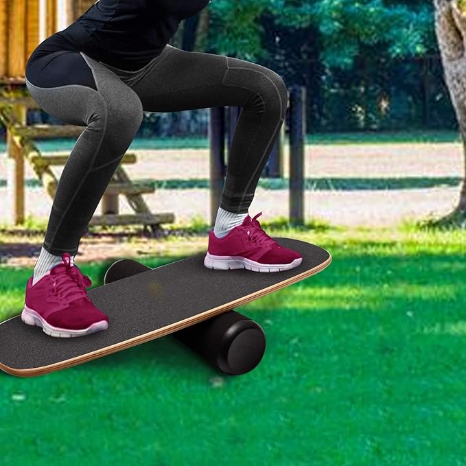 Balance Board Surf Trainer with Adjustable Stoppers - 2 Different Distance Options Balance Board for Surfing, Snowboarding, Skiing, Skateboarding, 300lbs Capacity