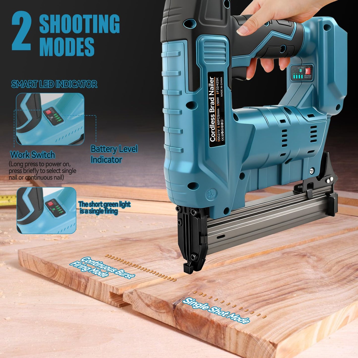 Upgraded Brushless 18GA Cordless Brad Nailer & Stapler,2-in-1 Electric Nail Gun for Ma-Kita 18V Batteries (Tool Only), 2 Firing Modes, Tool-Free Jam Release, Includes 2000 Fasteners