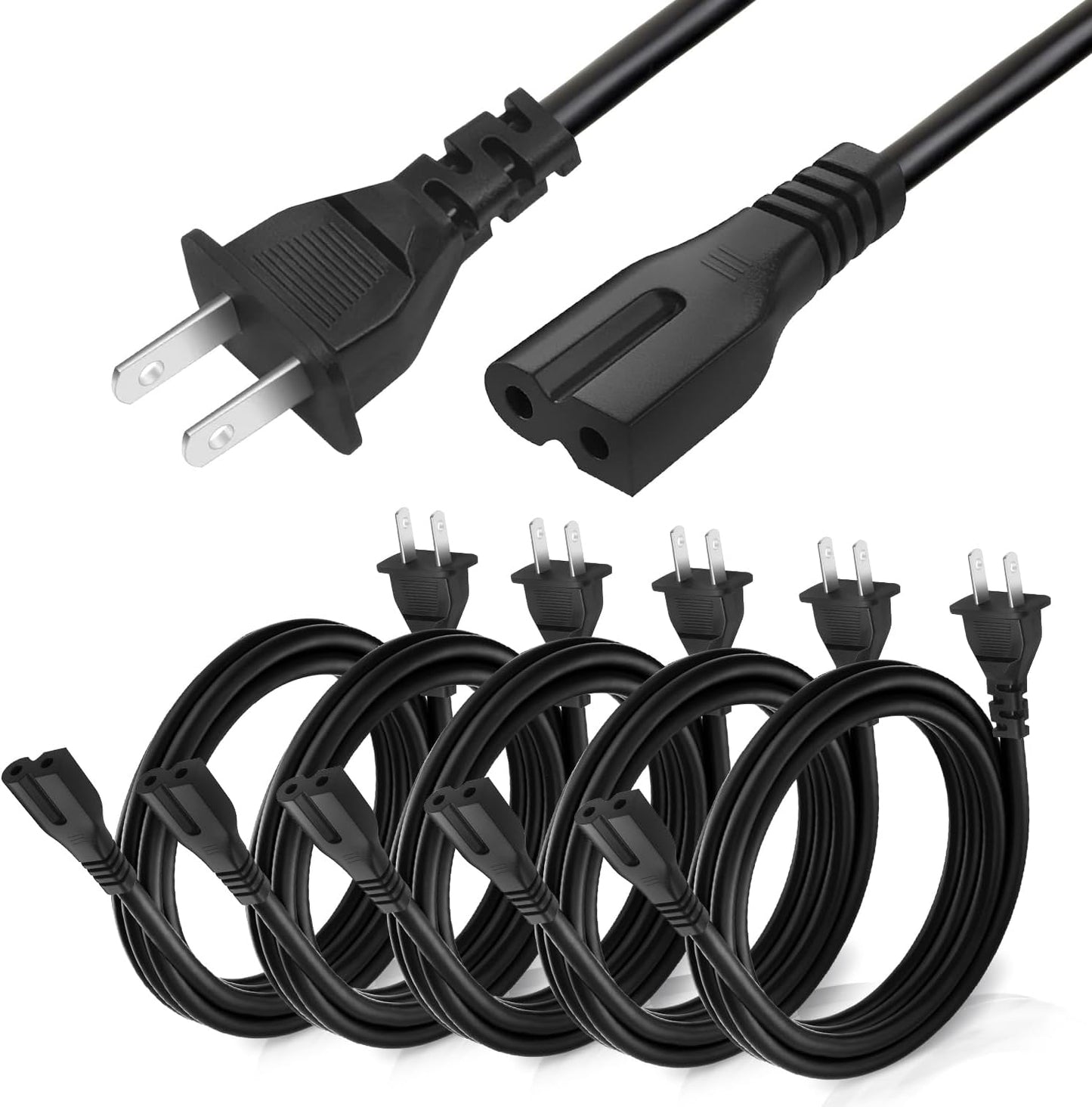 BRENDAZ (5-Pack) C7 2 (6-Feet) Polarized Power Cord, Prong AC Power Cable, Compatible with Vizio D, E, M Series HDTV