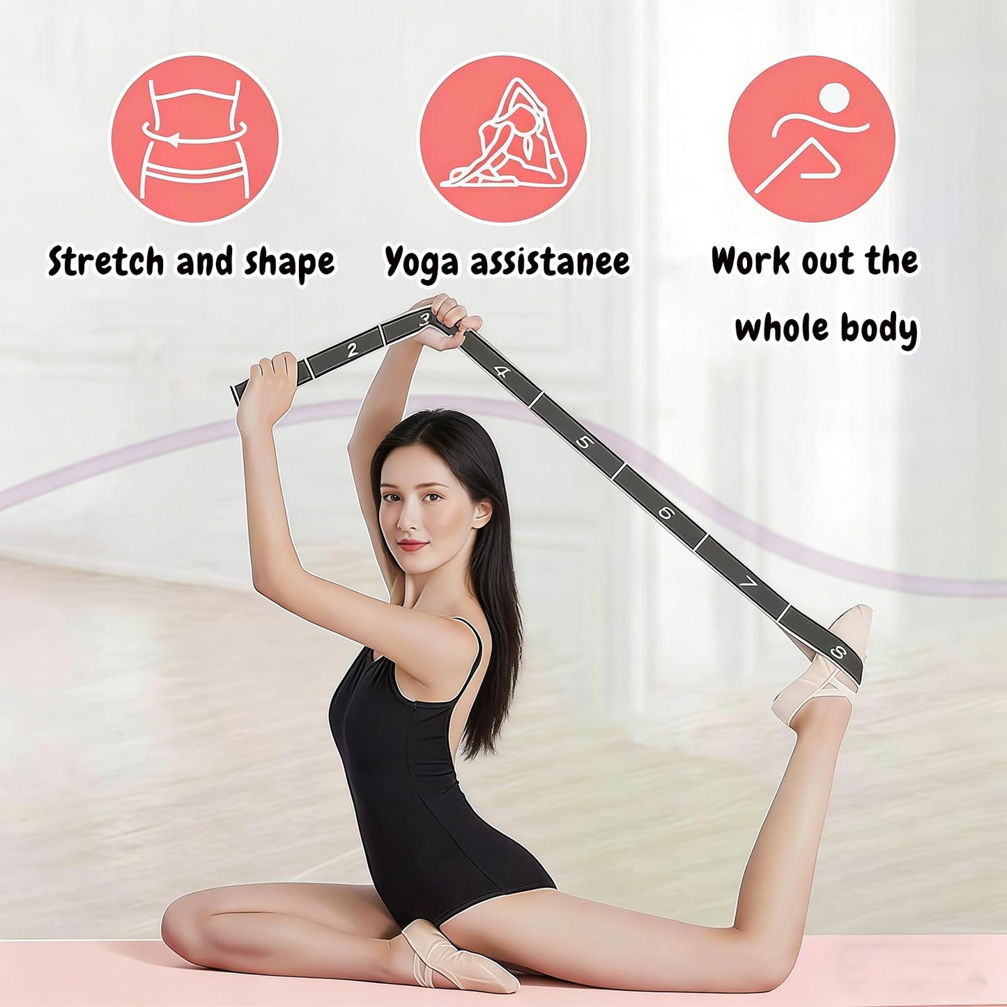 （2Pcs） Numbered Resistance Bands for Glutes & Yoga, Adjustable Pull Rope for Full Body Workout, Arm Leg Exercise Equipment for Home Gym Training(Red&Purple