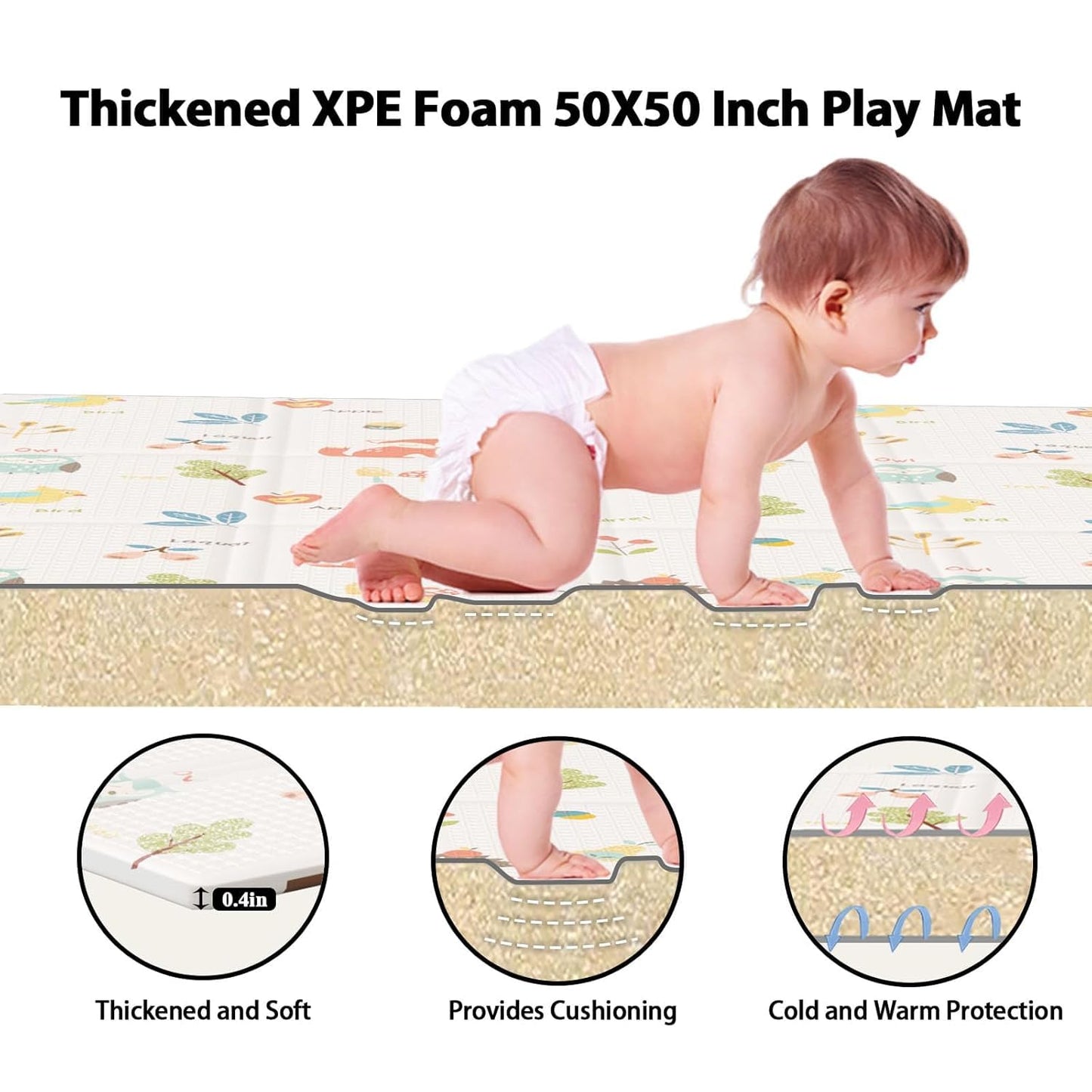 XVISHX Baby Play Mat, 50 x 50 Inch Play Mat Perfect for Use Baby Playpen, Foldable Baby Foam Playmat for Floor, Portable Waterproof Activity PlayMats for Babies, Infants and Toddlers