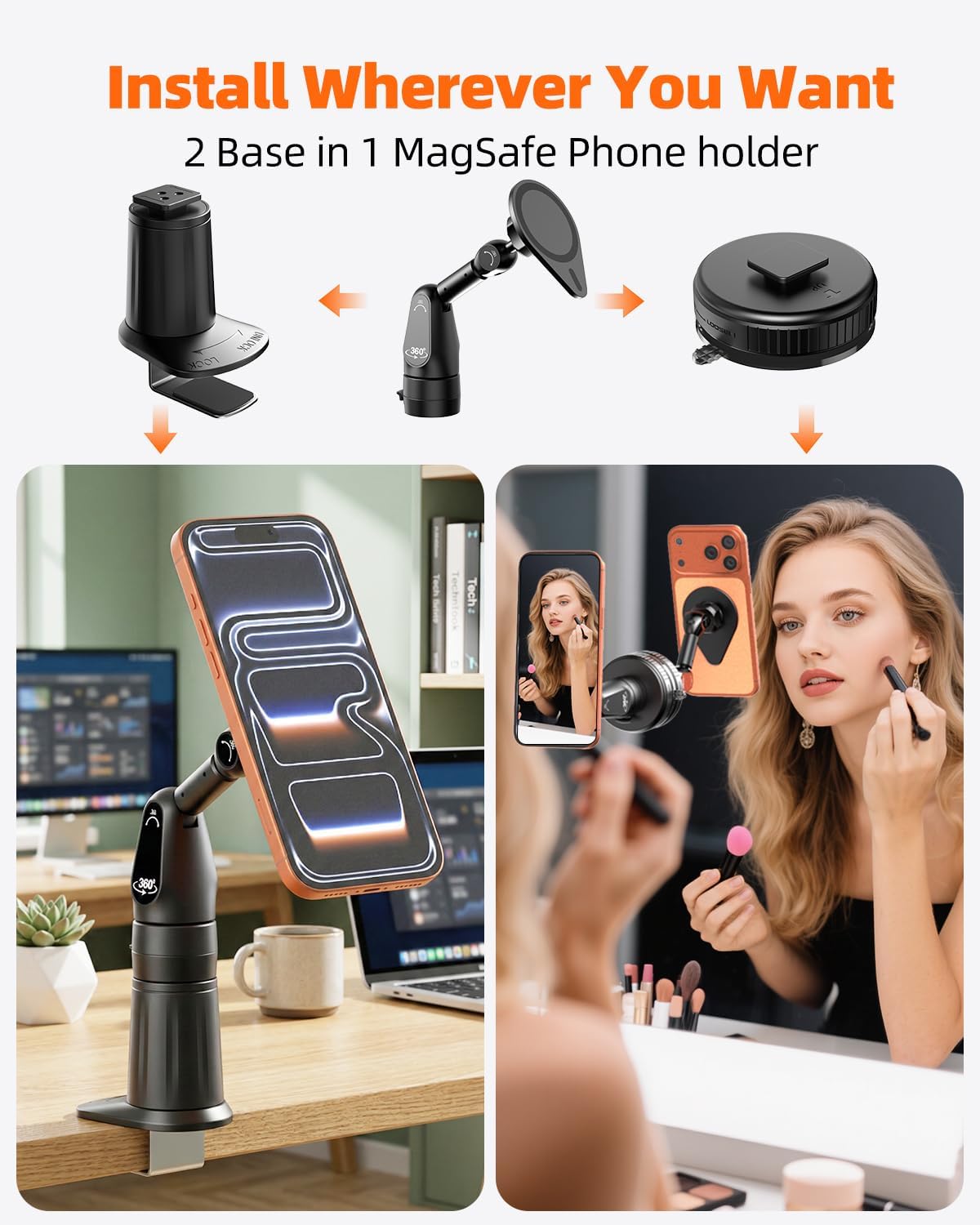 BANGMANG 2 1 17 16,15, 14, 13 12 in Magnetic Phone Holder Desk Mount, Cell Phone Clamp Clip for Pole Desk, Magnetic