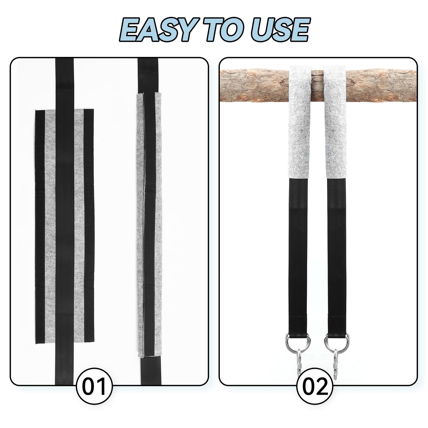 2 Pack Tree Swing Hanging Straps Kit 8FT Extra Long Holds 3000 lbs, Tree Swing Straps+2 Heavy Duty Screw Lock Carabiners+2 Tree Protectors+Swivel Hook, Fast & Easy Way to Hang Any Swing or Hammock