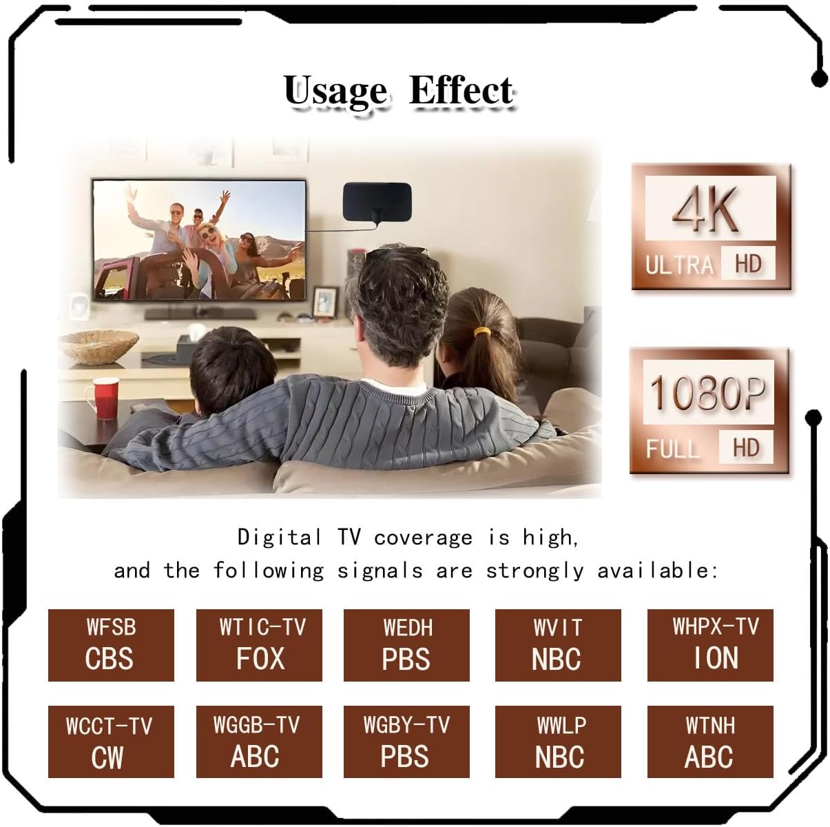 ZBJBinCH 4K 200 Indoor TV Aerial Antenna, TV Antenna, Booster with Strong Signal, HD Digital Antenna with Miles Long