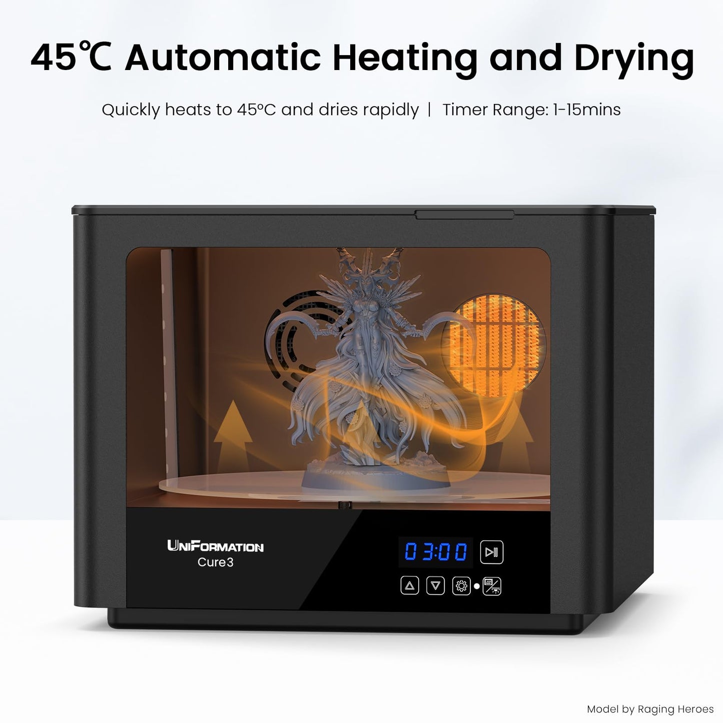 UniFormation 10.3-inch Cure3 Curing Machine 405nm UV Resin Curing Station with 360° Turntable D282 x H162 mm Curing Box Compatible with Resin 3D Printers for 3D Printed Models