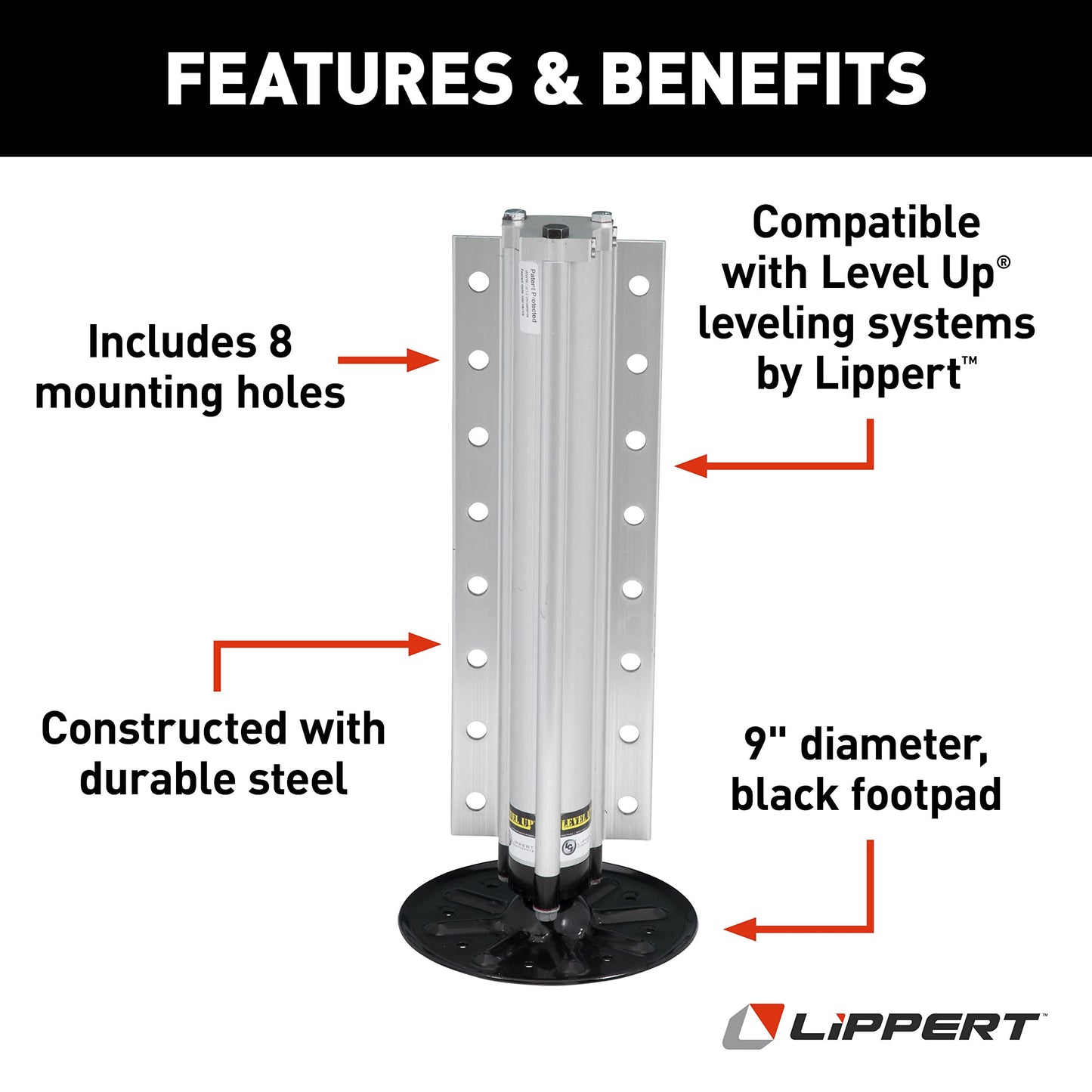 Lippert Aluminum Hydraulic Leveling Jack Assembly with 14,000-lb. Weight Capacity, Universal Fit, 9" Footpad, Easy Installation - 2365601